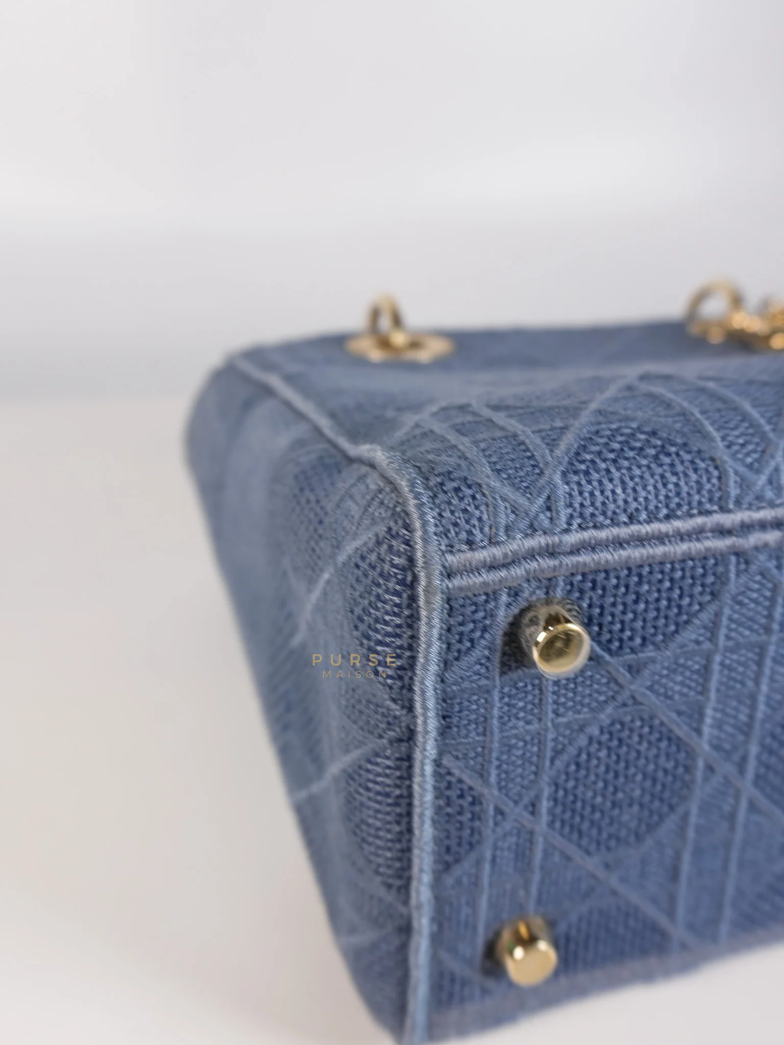 Christian Dior Lady Dior D-Lite Blue Medium Embroidered Cannage Quilt Canvas - Image 9