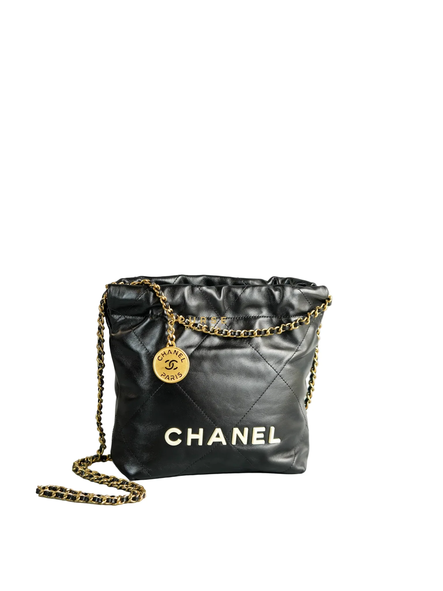 Chanel 22 Mini Black Calfskin Leather in Aged Gold Hardware (Microchip) - Image 3
