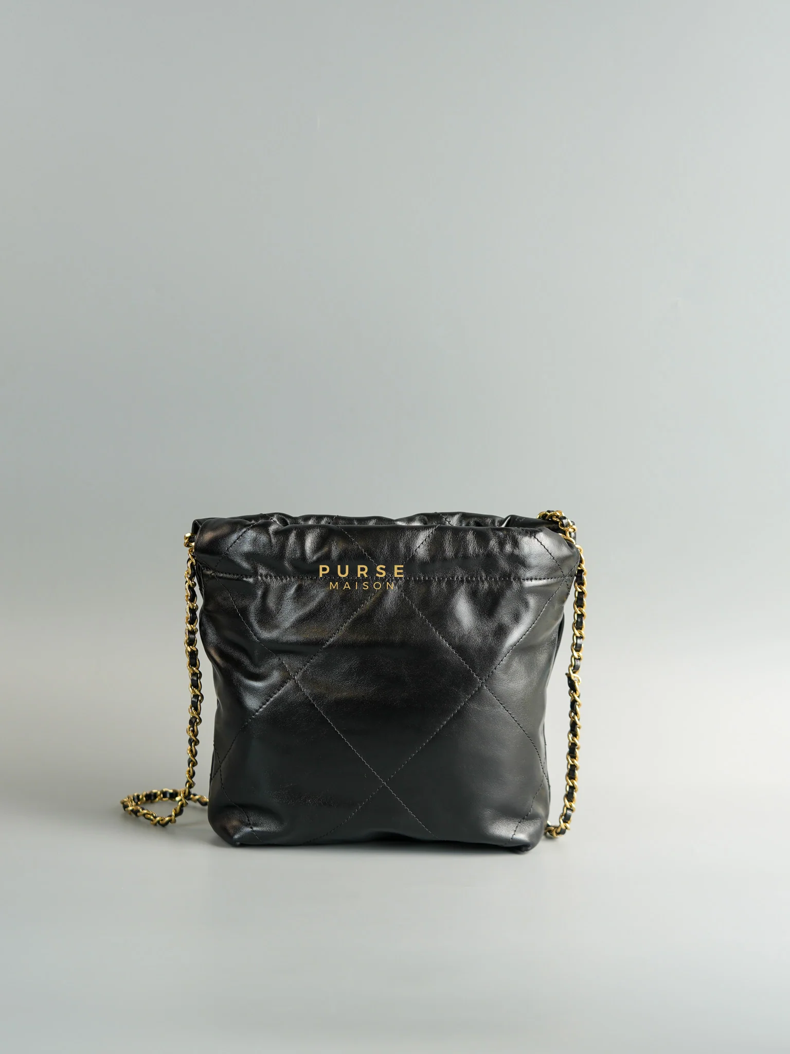 Chanel 22 Mini Black Calfskin Leather in Aged Gold Hardware (Microchip) - Image 4