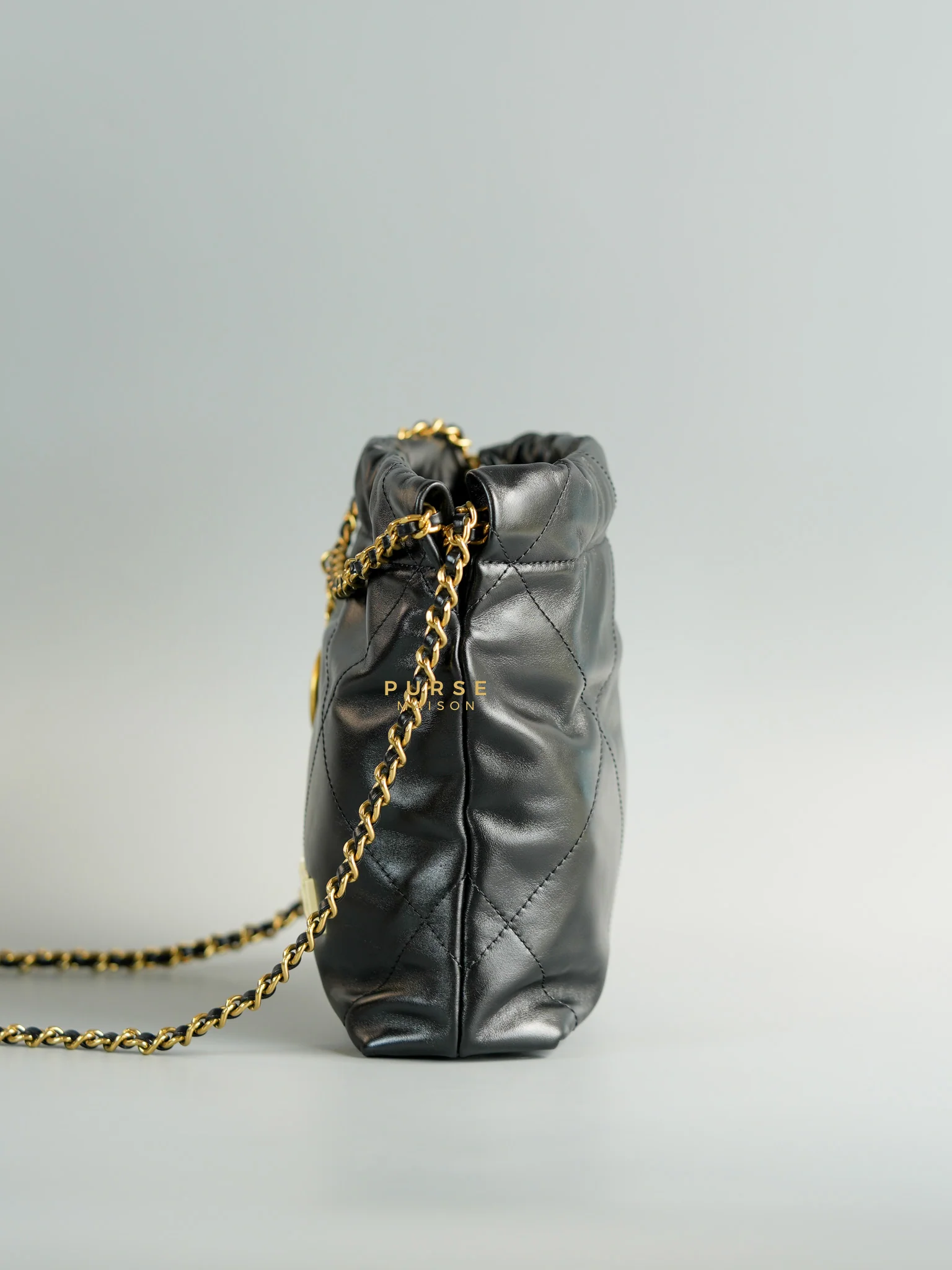 Chanel 22 Mini Black Calfskin Leather in Aged Gold Hardware (Microchip) - Image 5