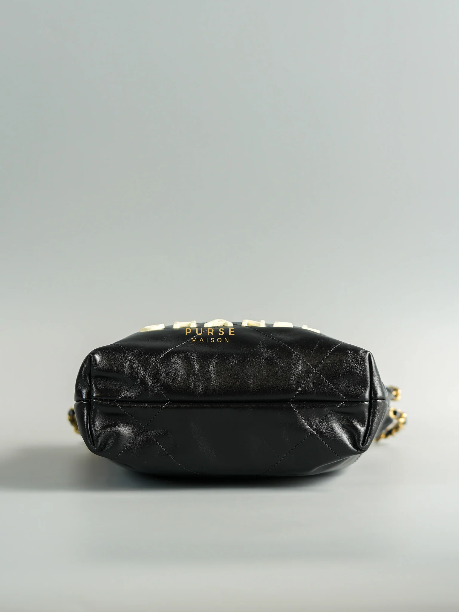 Chanel 22 Mini Black Calfskin Leather in Aged Gold Hardware (Microchip) - Image 7