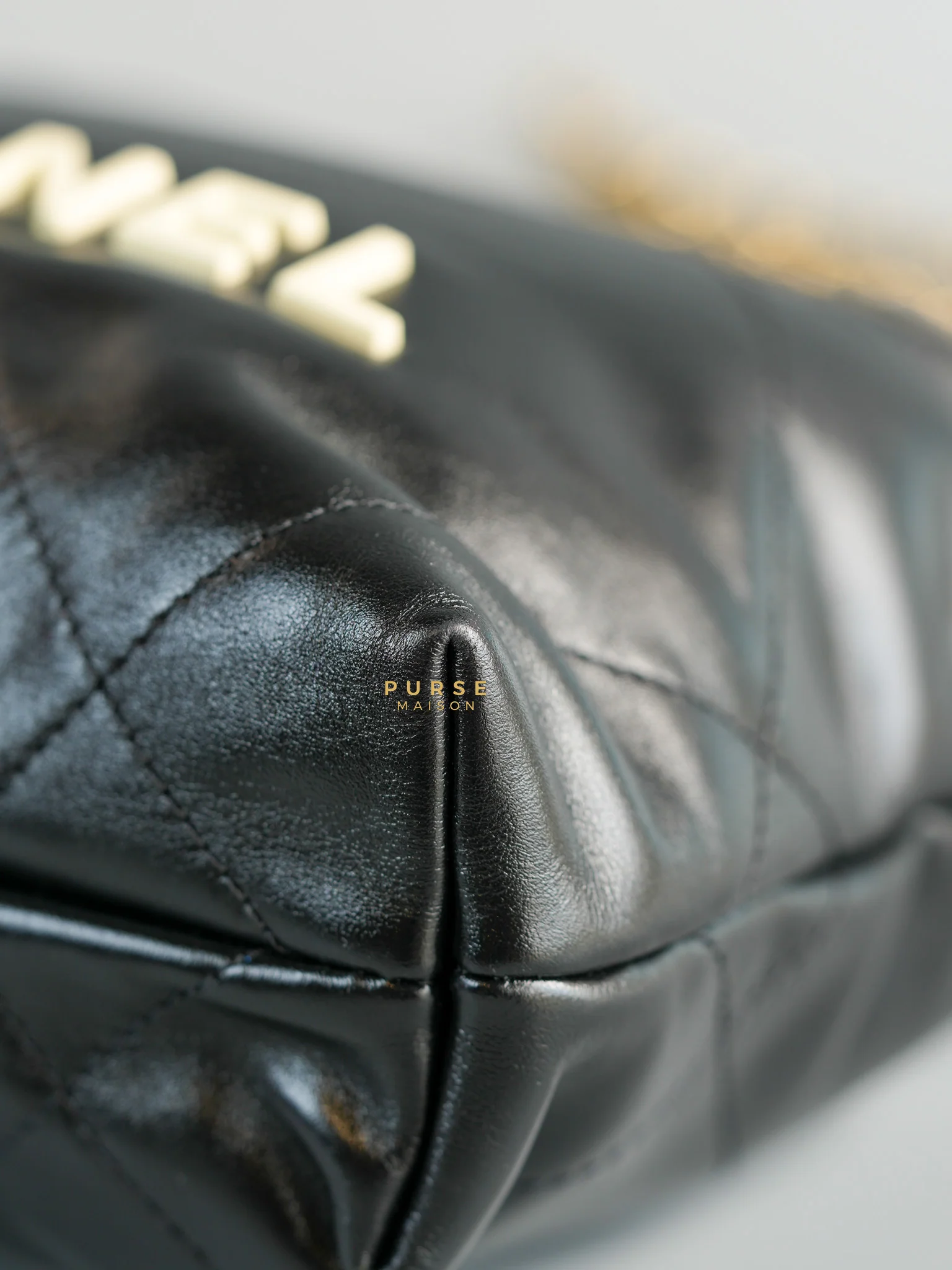 Chanel 22 Mini Black Calfskin Leather in Aged Gold Hardware (Microchip) - Image 8
