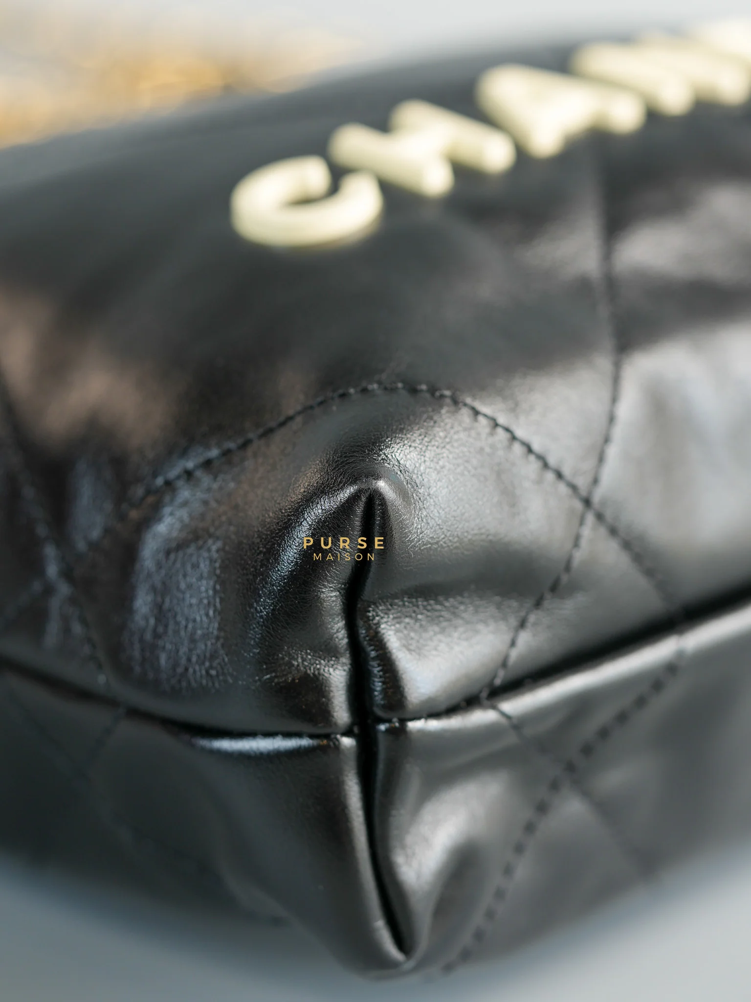 Chanel 22 Mini Black Calfskin Leather in Aged Gold Hardware (Microchip) - Image 9