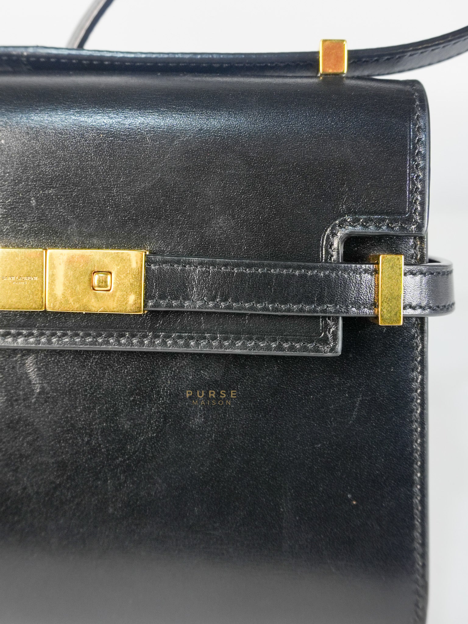 Yves Saint Laurent Mini Manhattan Bag in Black Smooth Leather and Gold Hardware - Image 20