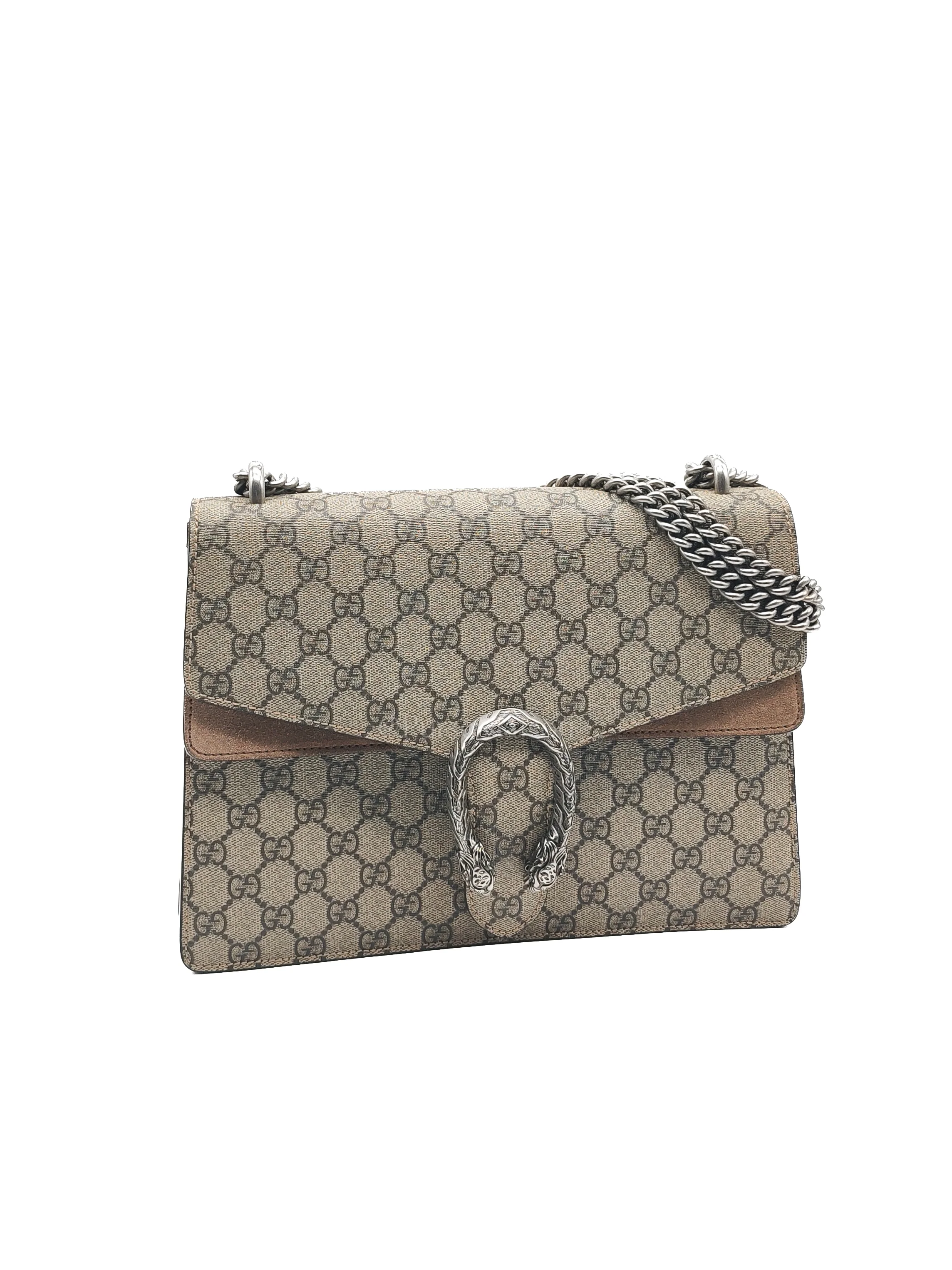 Gucci Dionysus Shoulder Bag Medium in GG Supreme Canvas Taupe Suede Leather - Image 2