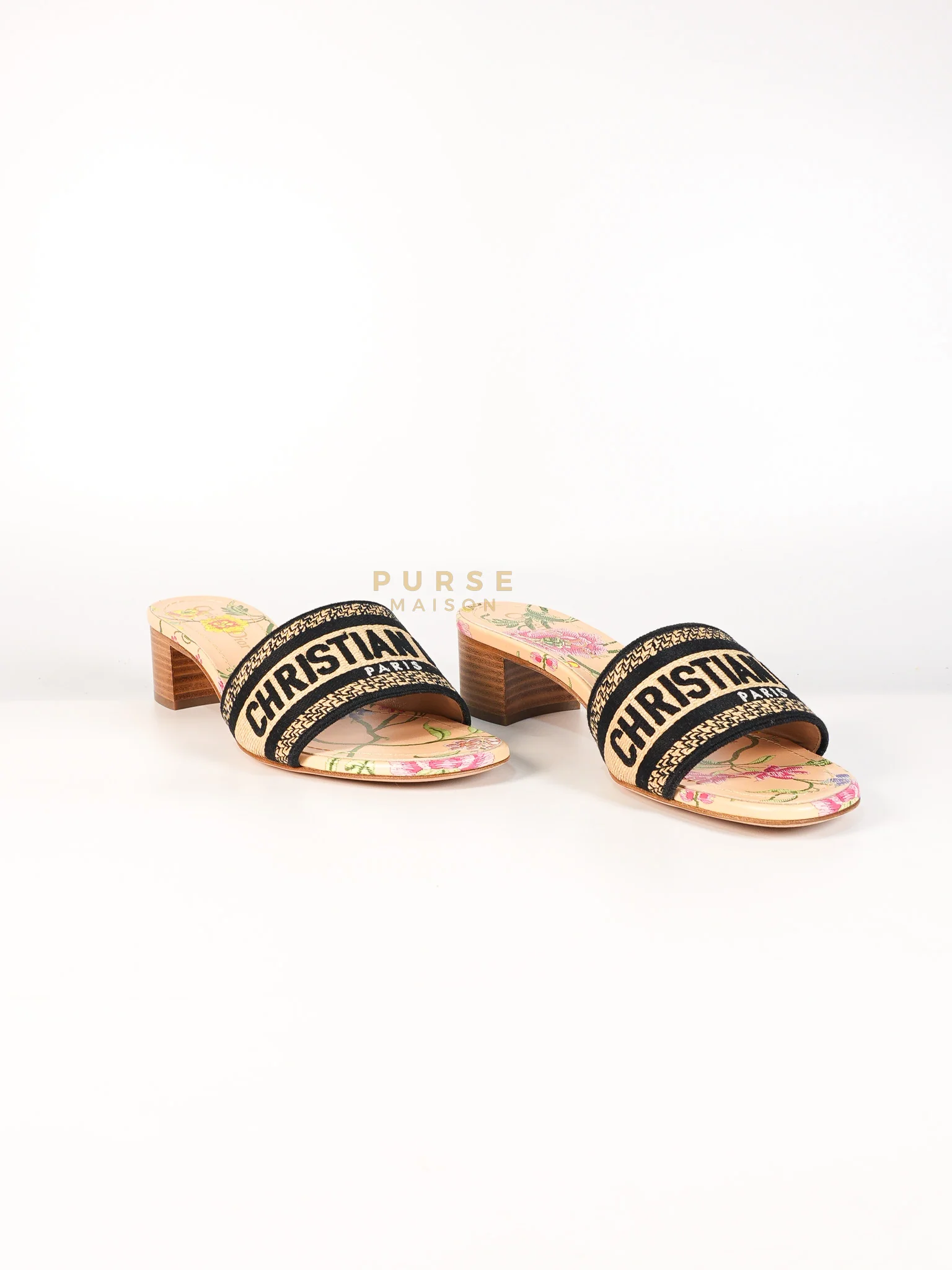 Christian Dior Dway Heeled Mule in Straw & Multicolor Size 36.5(24.1 cm) - Image 3