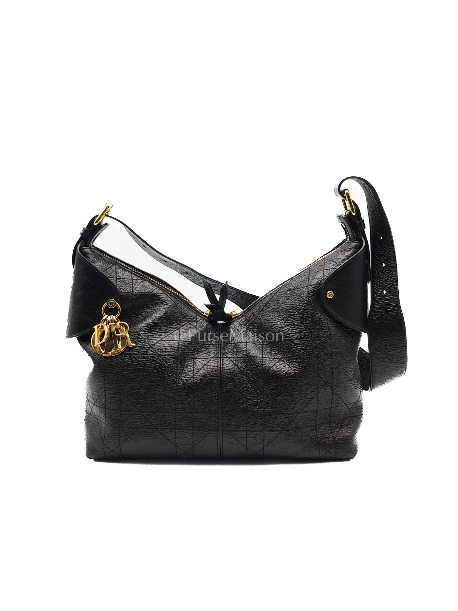 Christian Dior Voyage Bag in Black Crinkled Calfskin Leather Shoulder Bag