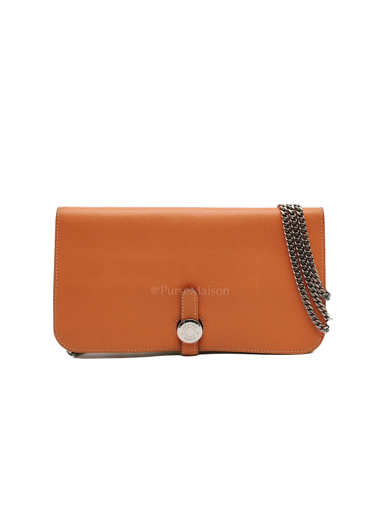 Hermes Dogon Duo Wallet in Classic Orange Evercalf Leather & Palladium Hardware Stamp Sqaure Q (2013)