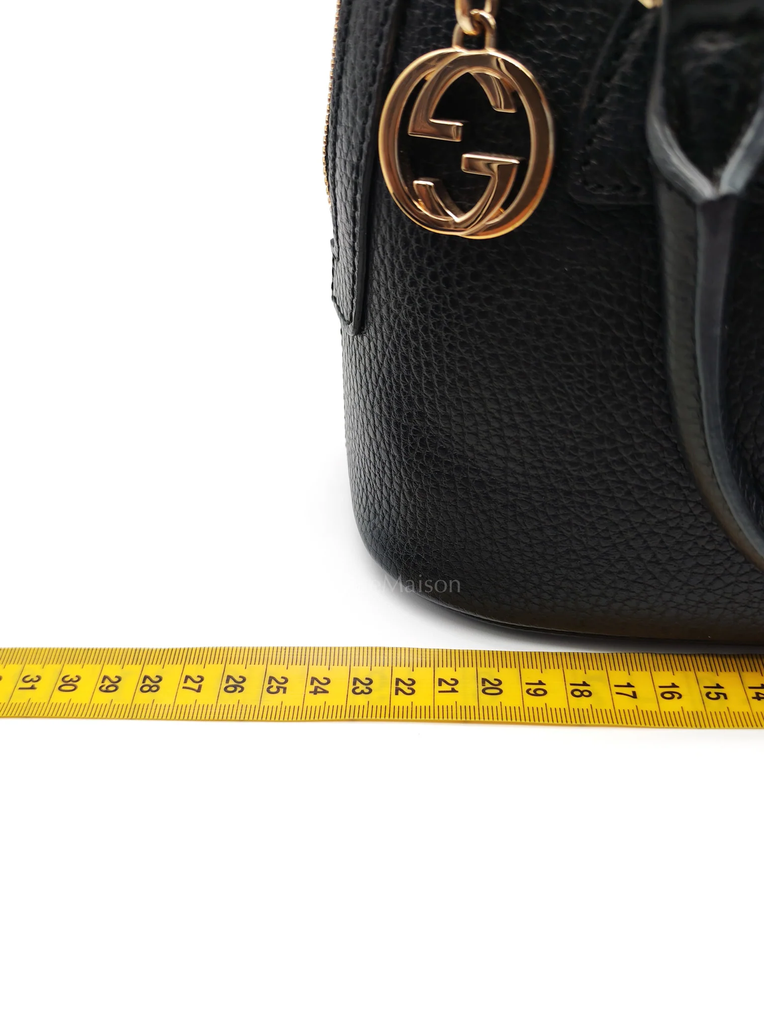 Gucci Dome Bag Small in Black GG Charm Satchel Pebbled Leather & Light Gold Hardware - Image 32