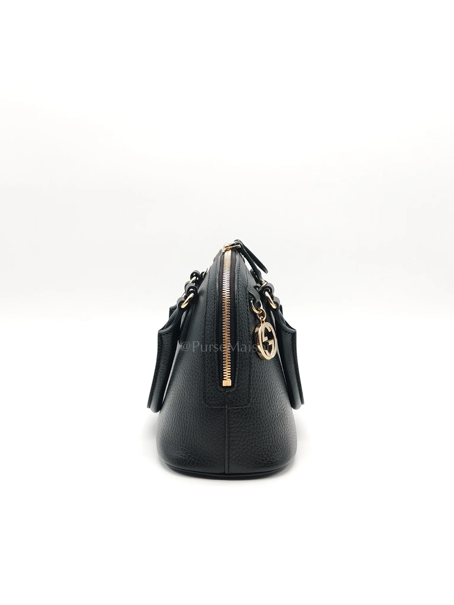 Gucci Dome Bag Small in Black GG Charm Satchel Pebbled Leather & Light Gold Hardware - Image 6
