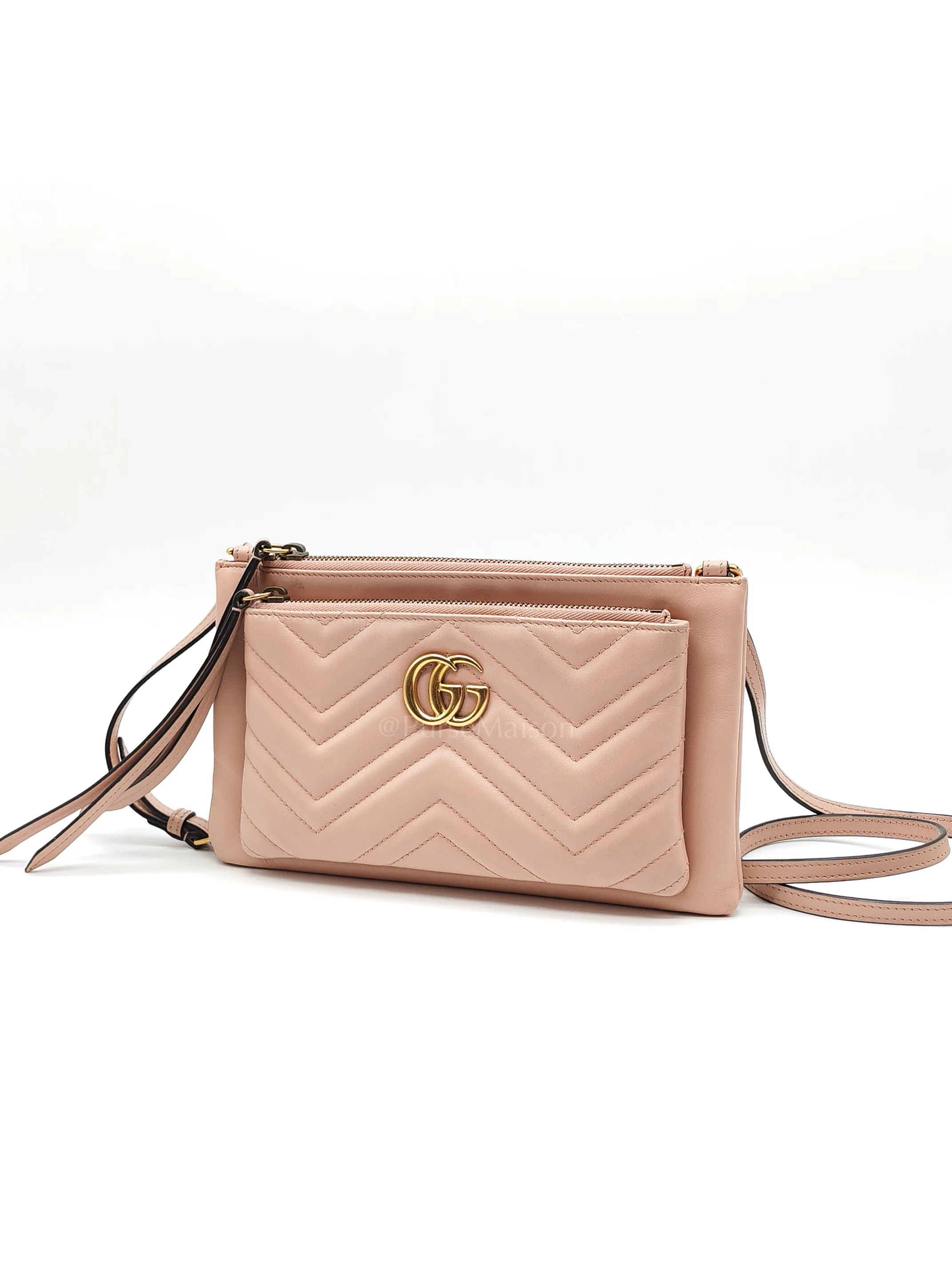 Gucci Double Pouch Shoulder Bag in Blush Pink Marmont Matellase Leather & Gold Hardware - Image 3