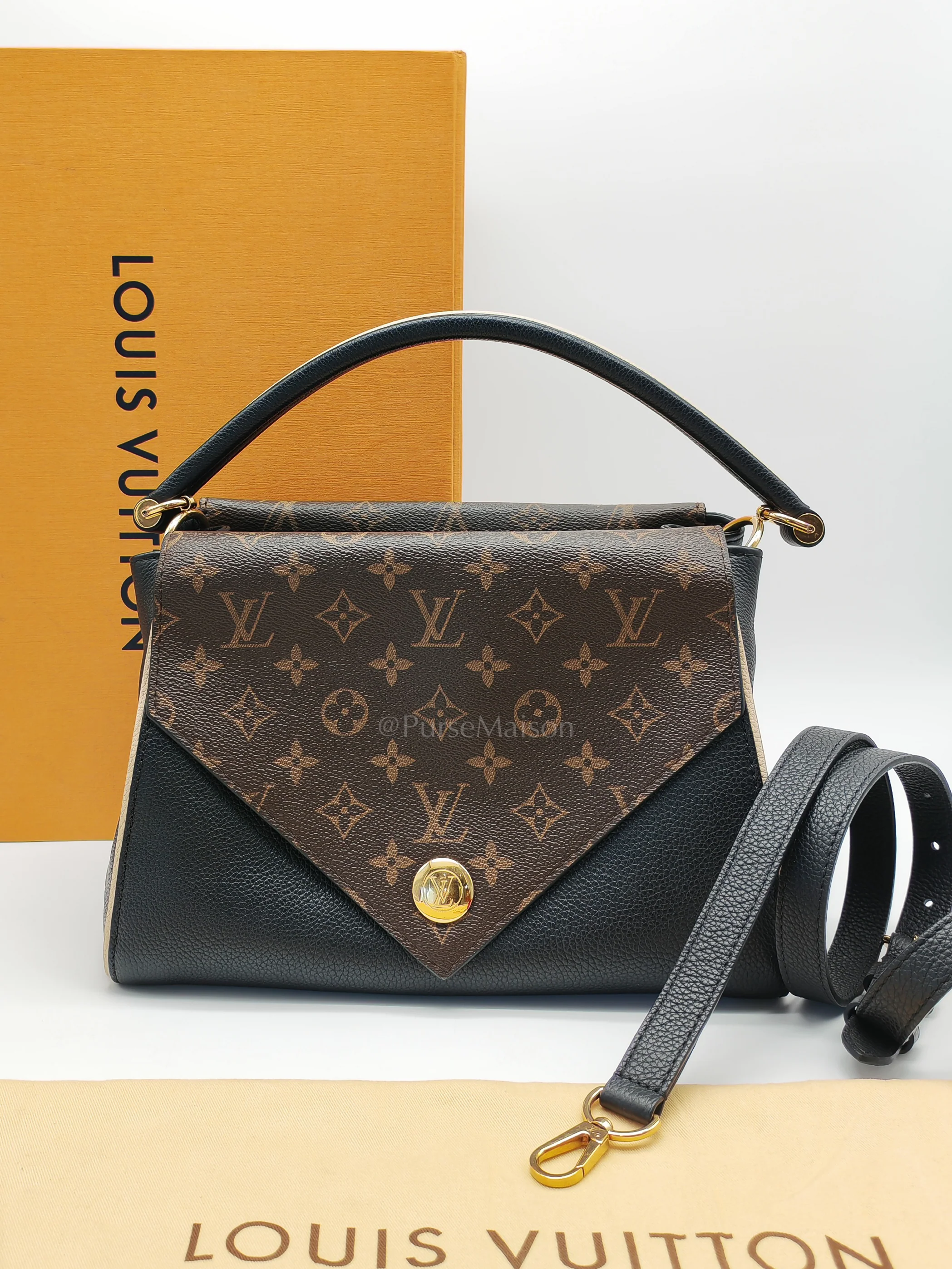 Louis Vuitton Double V Monogram Canvas and Black Grained Leather Shoulder Bag (Date Code: TR4137) - Image 40