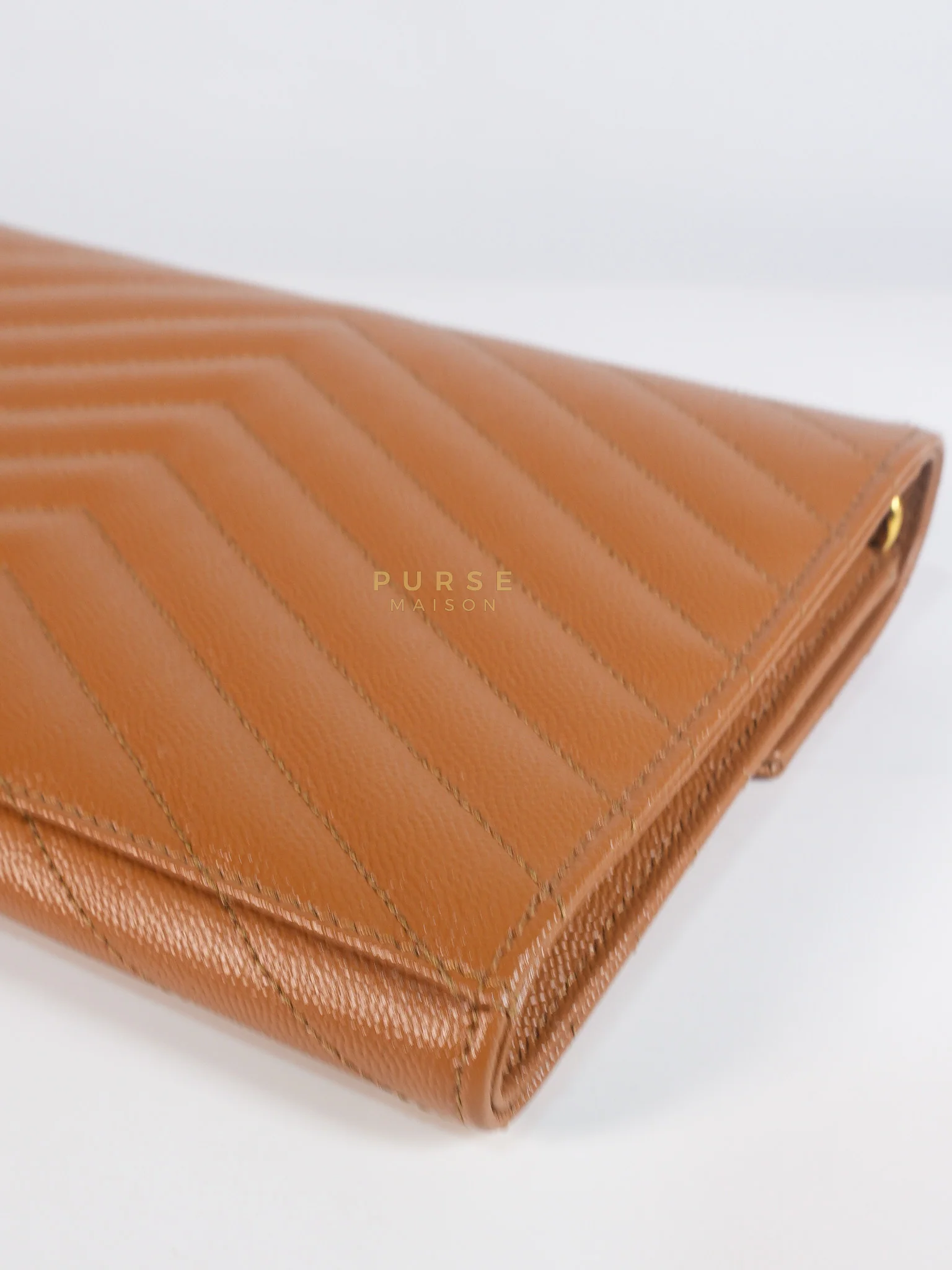Yves Saint Laurent Envelope Clutch in Dark Caramel Cassandre Matellase Leather & Gold Hardware - Image 15