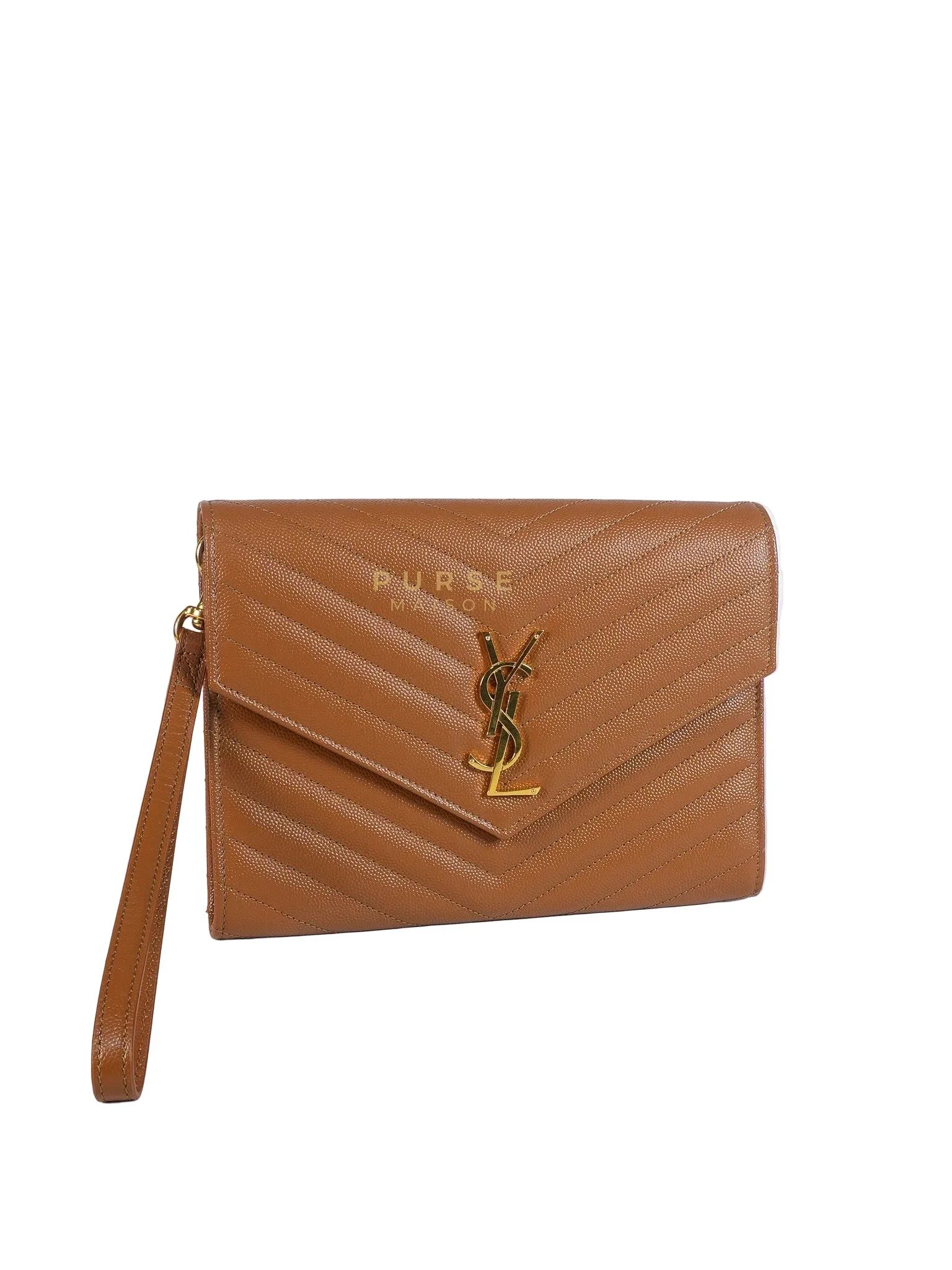 Yves Saint Laurent Envelope Clutch in Dark Caramel Cassandre Matellase Leather & Gold Hardware - Image 2