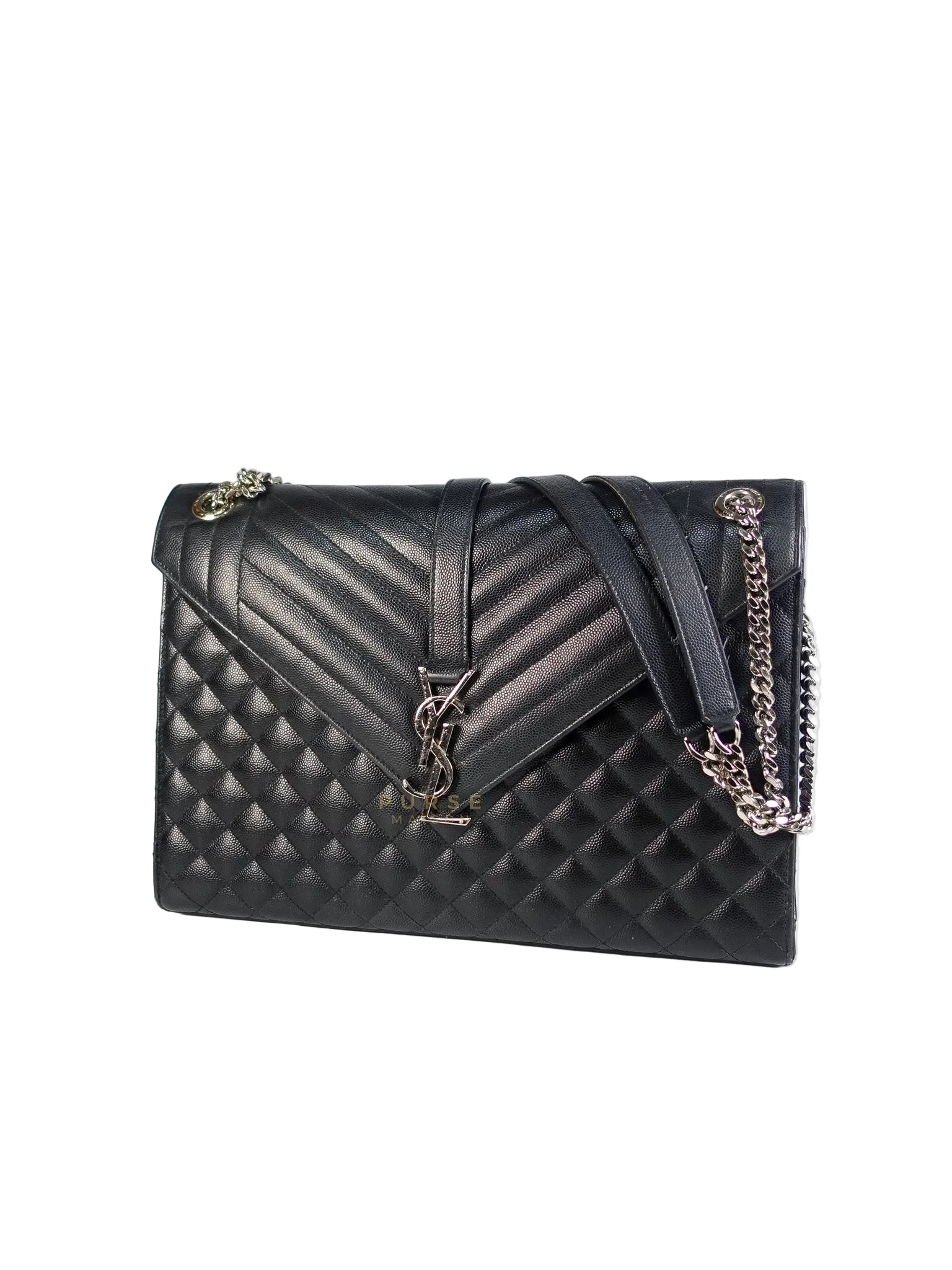 Yves Saint Laurent Envelope Large Shoulder Bag in Black Tri Quilted Grained Leather & Silver Hardware - Image 3