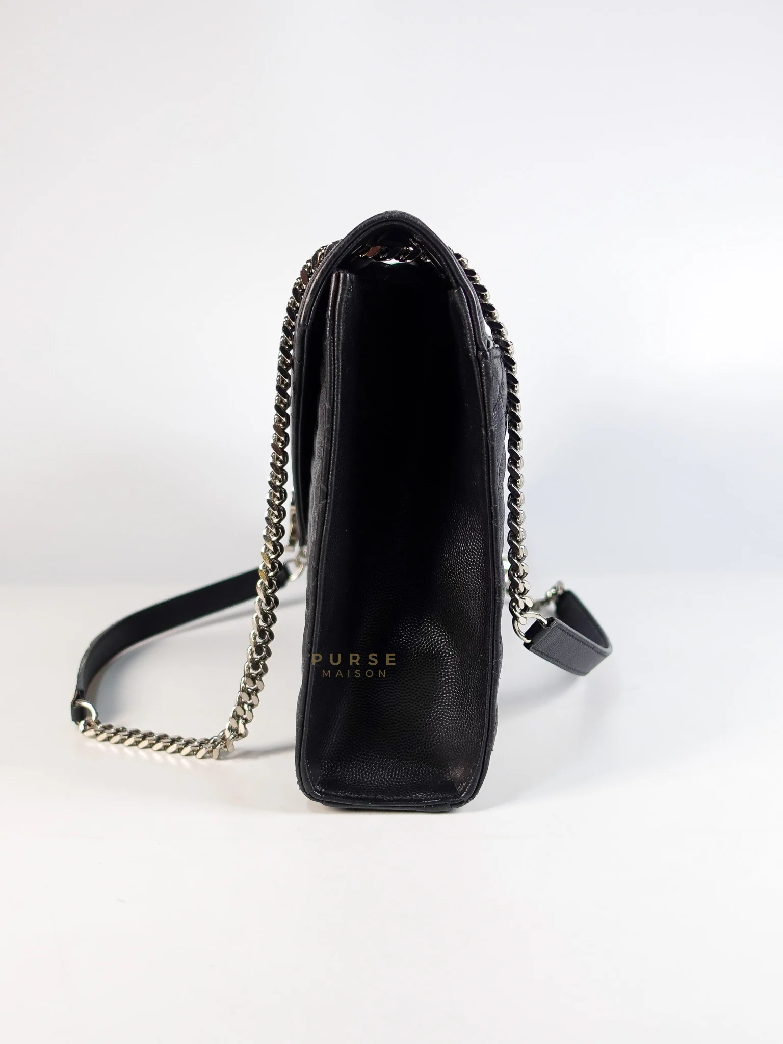 Yves Saint Laurent Envelope Large Shoulder Bag in Black Tri Quilted Grained Leather & Silver Hardware - Image 4
