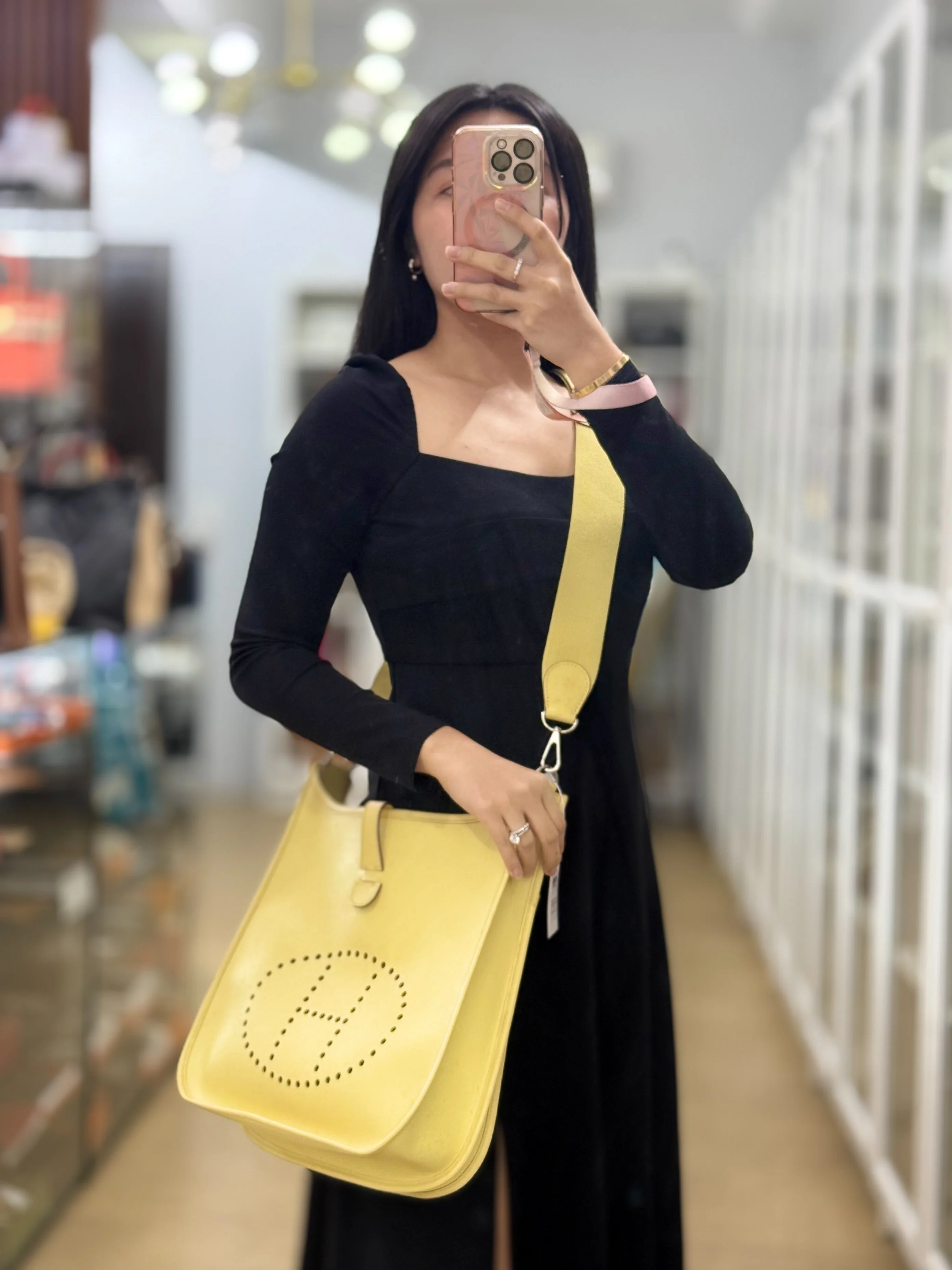 Hermes Evelyne III GM Jaune Poussin Clemence in Palladium Hardware Stamp T - Image 59