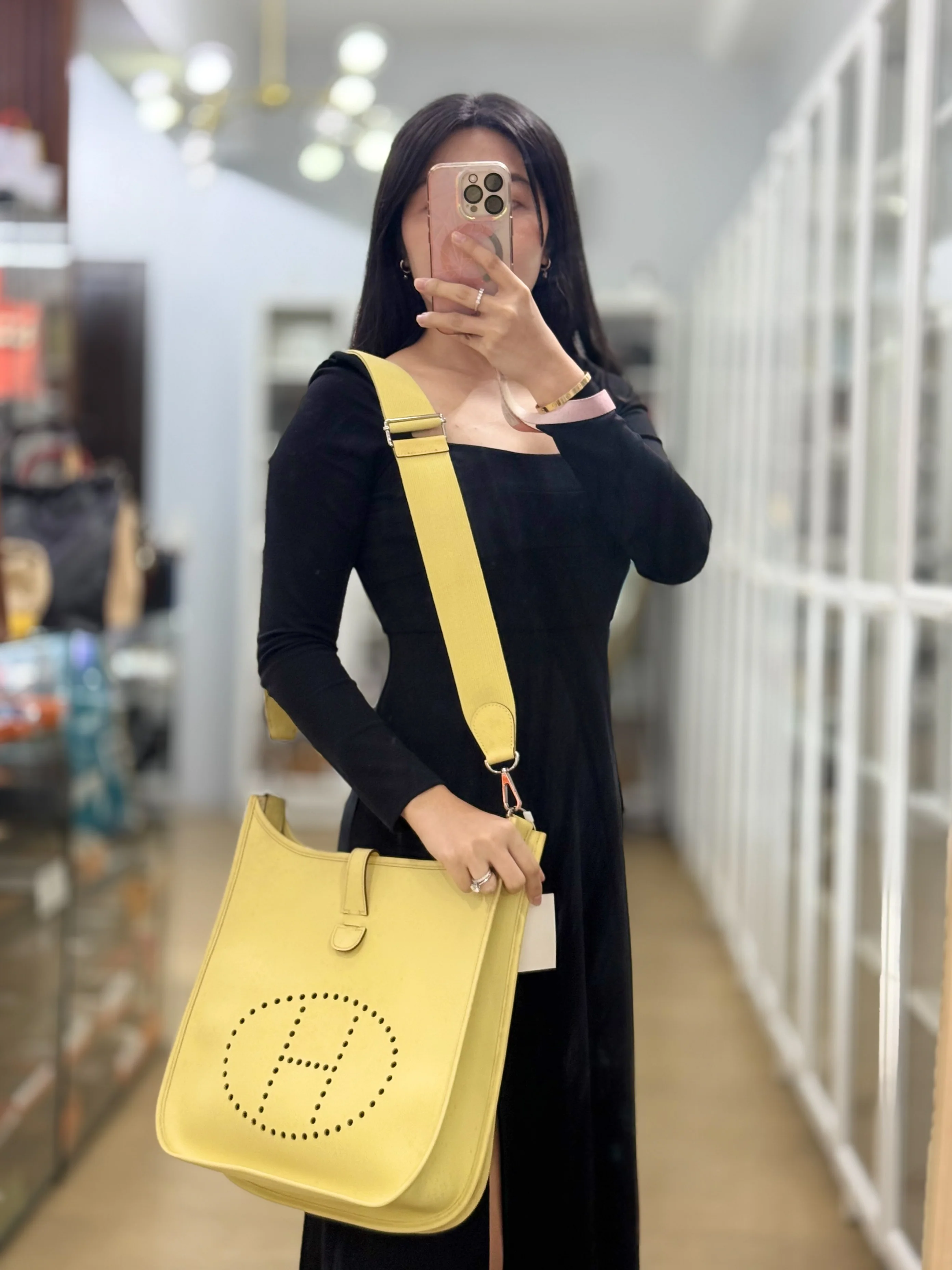 Hermes Evelyne III GM Jaune Poussin Clemence in Palladium Hardware Stamp T - Image 60