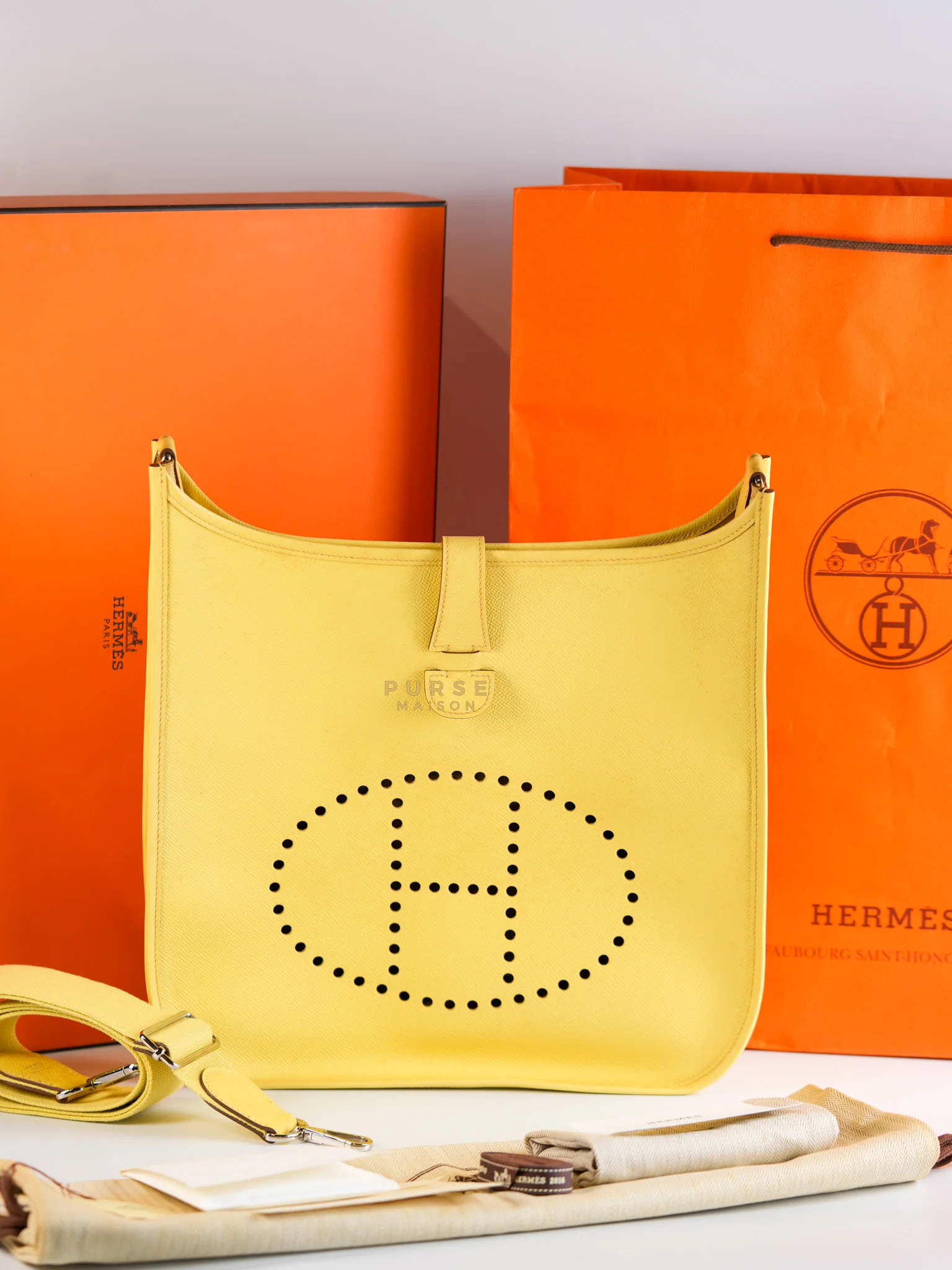 Hermes Evelyne III GM Jaune Poussin Clemence in Palladium Hardware Stamp T - Image 61