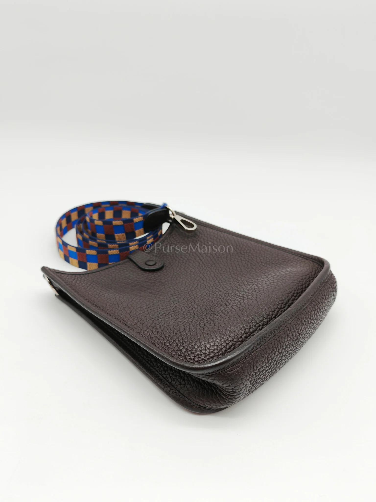 Hermes Evelyne TPM Ebene Clemence Leather in Palladium Hardware and Multicolor Maxi Quadrille Strap Stamp U (2022) - Image 10