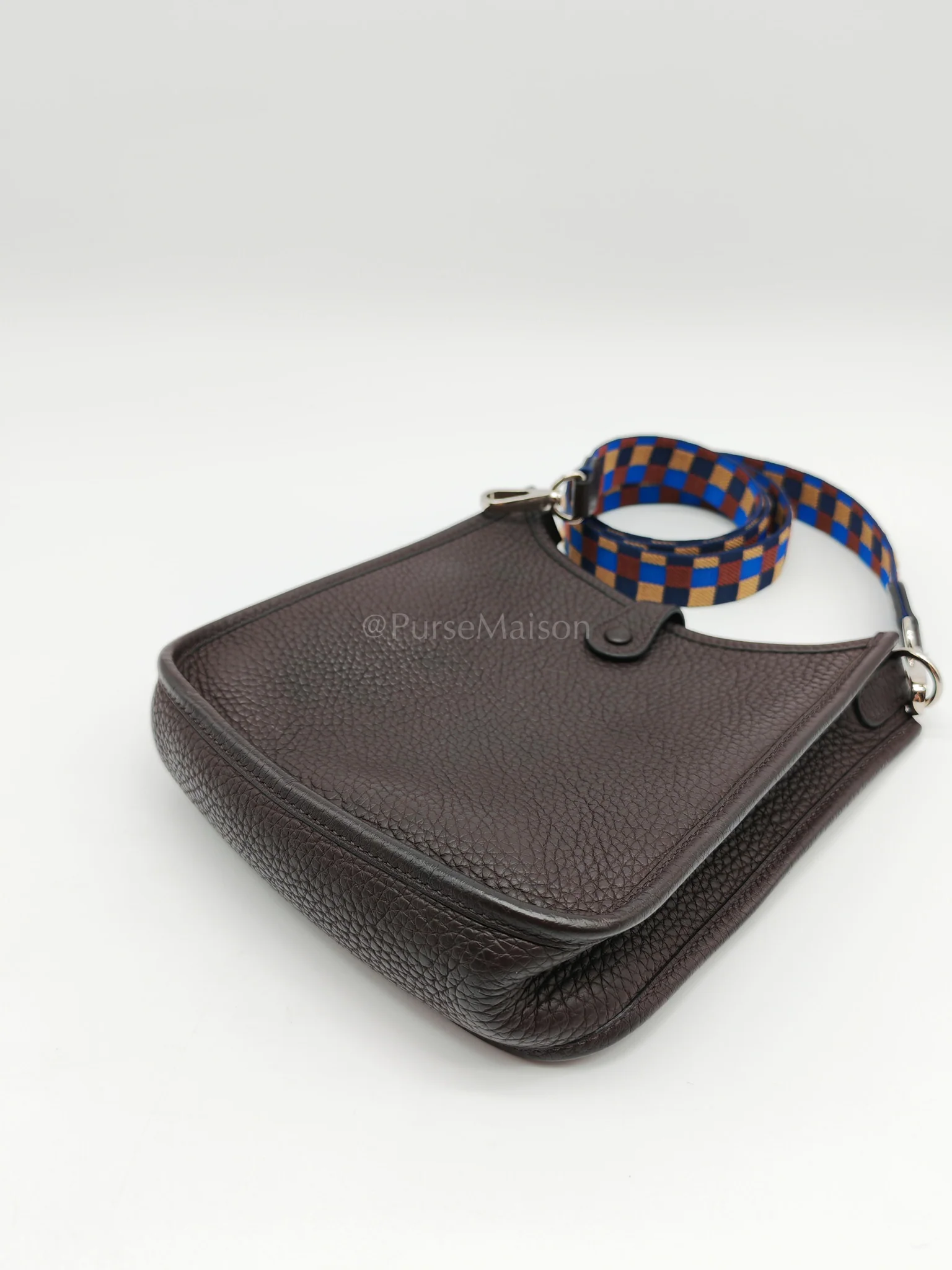 Hermes Evelyne TPM Ebene Clemence Leather in Palladium Hardware and Multicolor Maxi Quadrille Strap Stamp U (2022) - Image 11