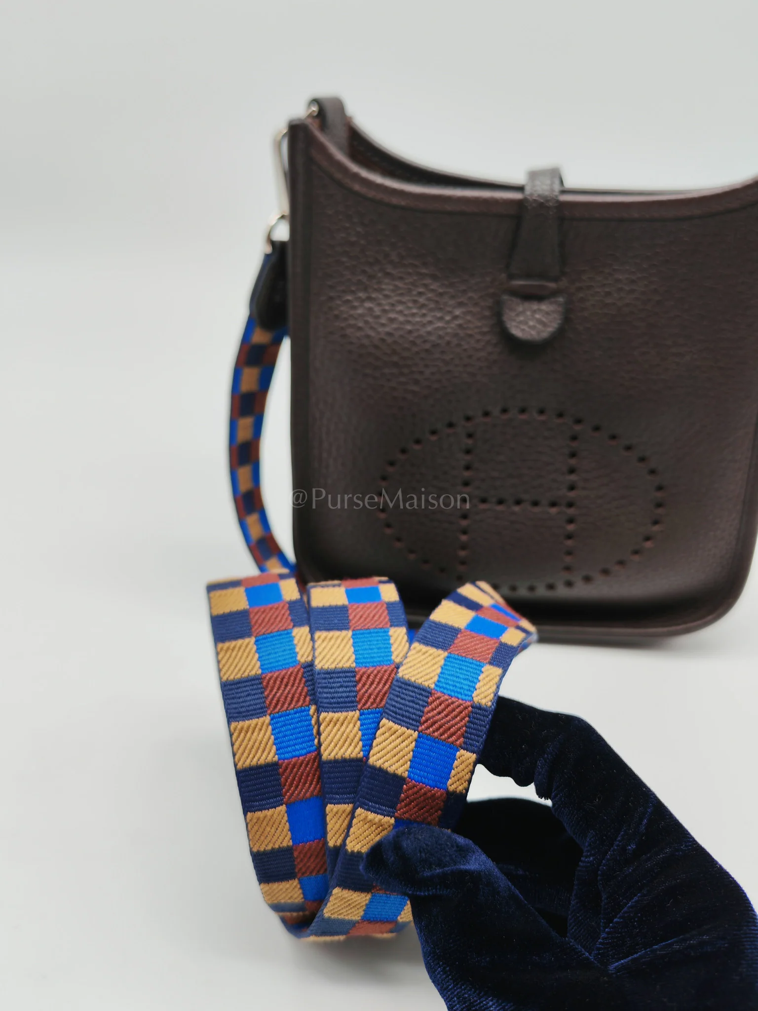 Hermes Evelyne TPM Ebene Clemence Leather in Palladium Hardware and Multicolor Maxi Quadrille Strap Stamp U (2022) - Image 12