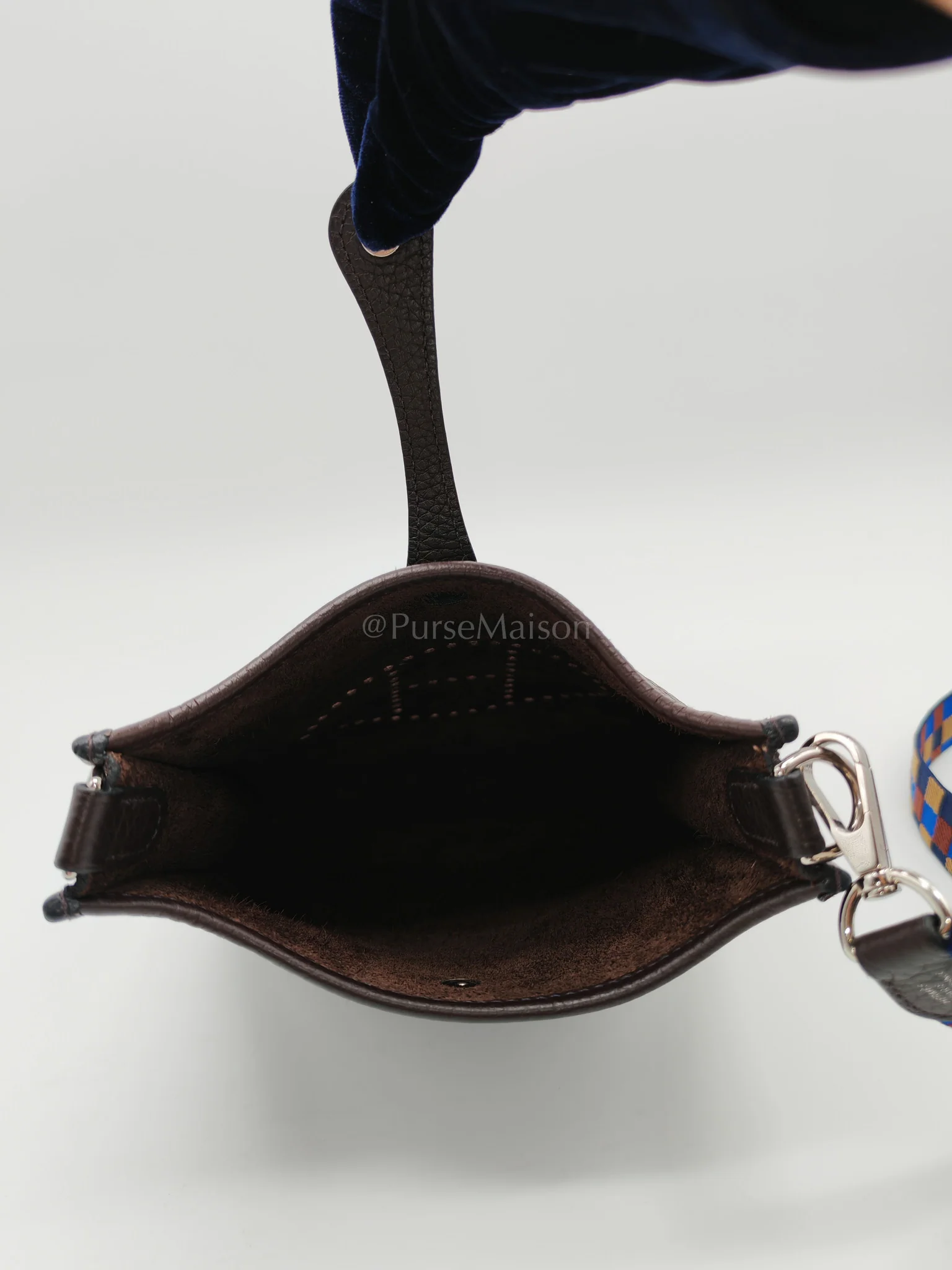 Hermes Evelyne TPM Ebene Clemence Leather in Palladium Hardware and Multicolor Maxi Quadrille Strap Stamp U (2022) - Image 17