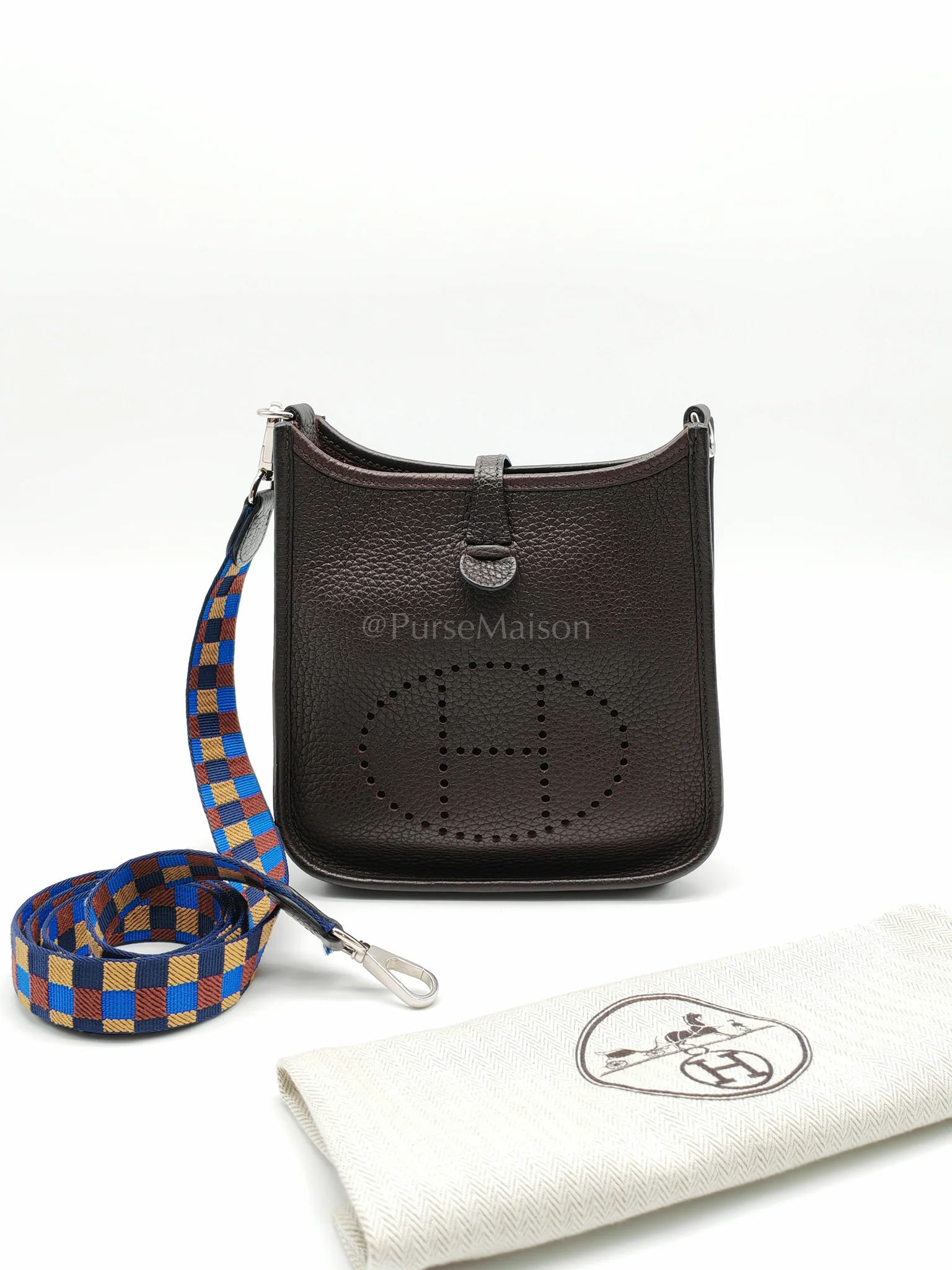 Hermes Evelyne TPM Ebene Clemence Leather in Palladium Hardware and Multicolor Maxi Quadrille Strap Stamp U (2022) - Image 22