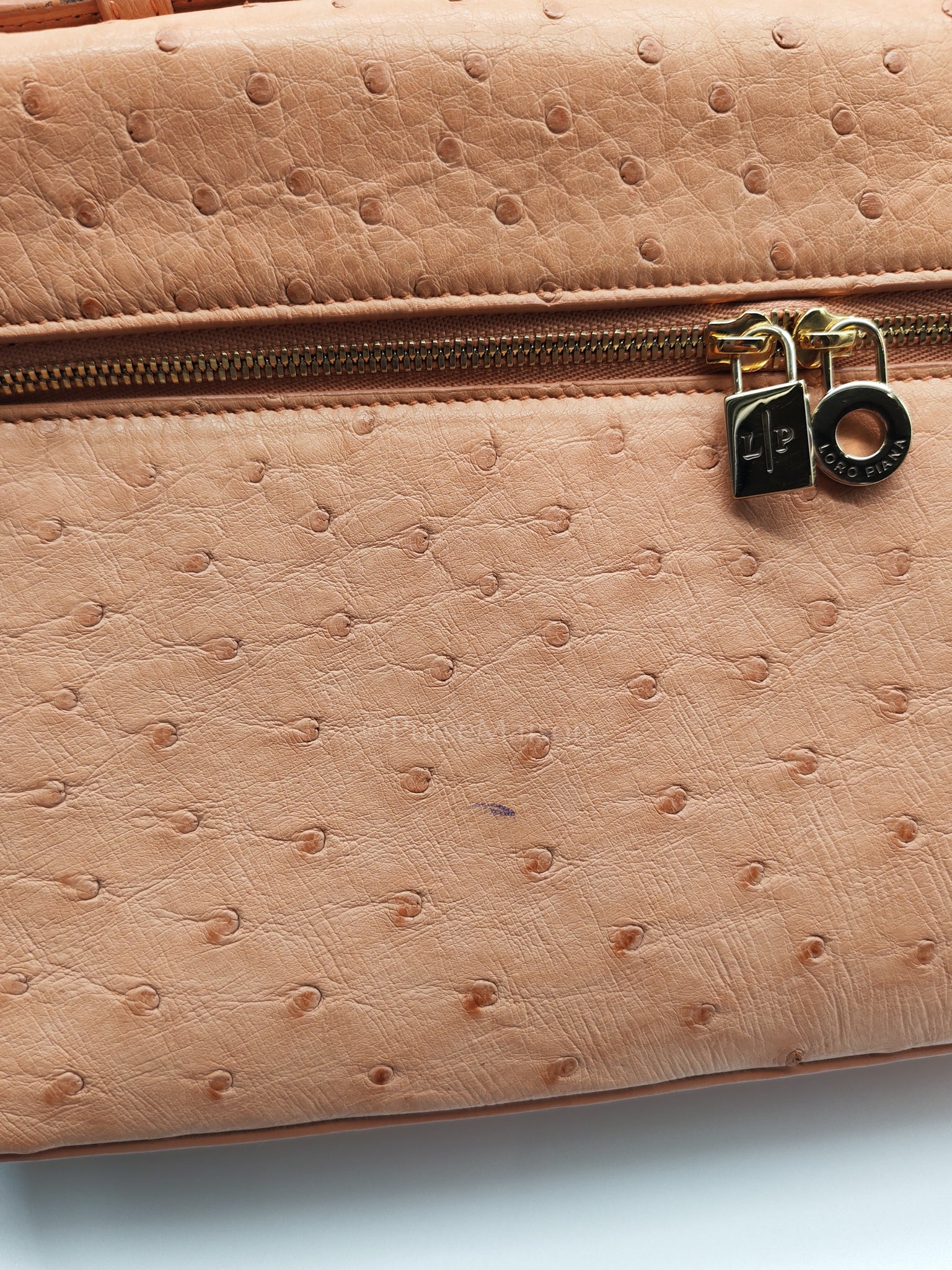 Loro Piana Extra Pocket L27 Pouch in Coral Pink Ostrich Leather & Gold Hardware - Image 16