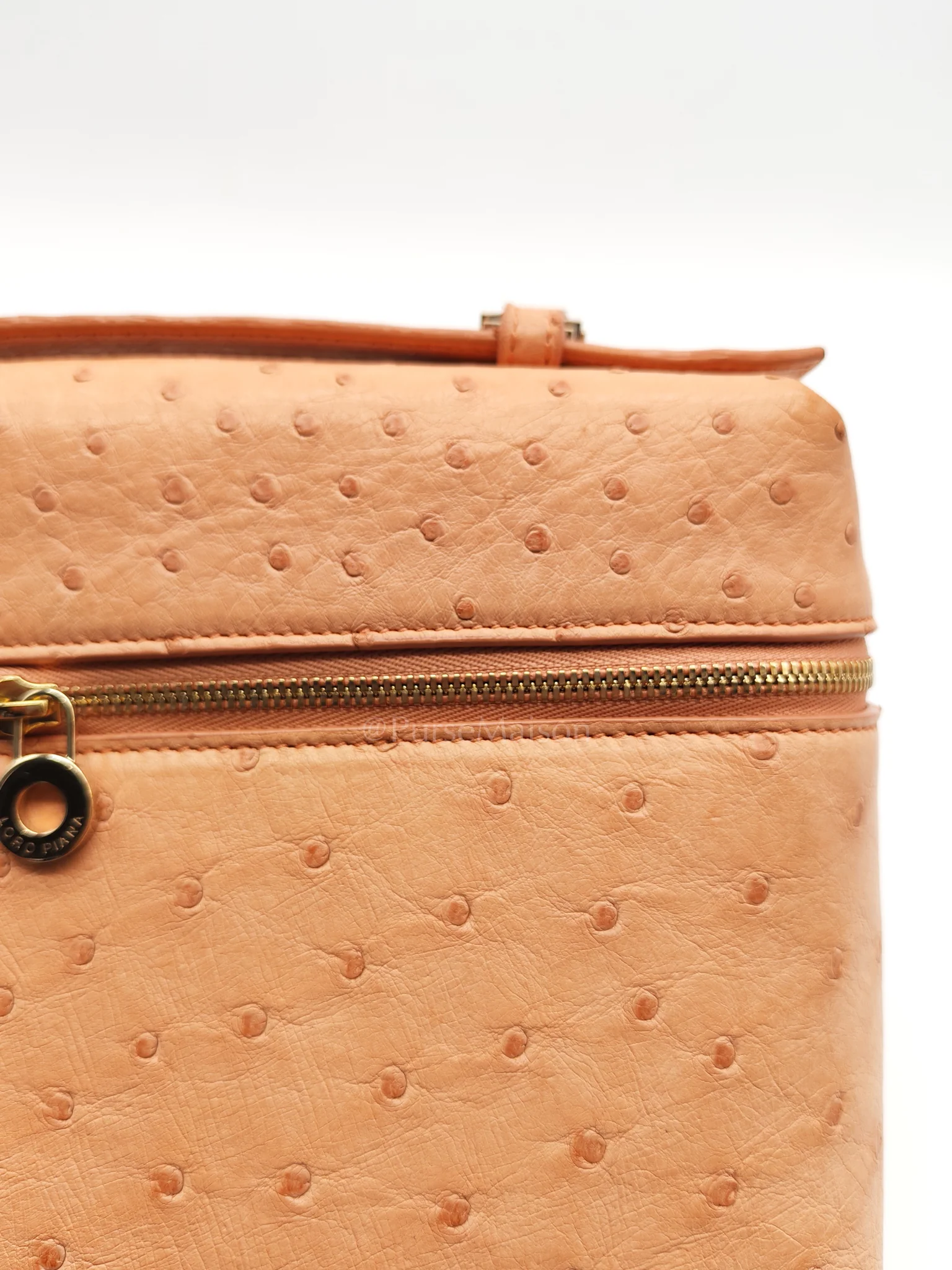 Loro Piana Extra Pocket L27 Pouch in Coral Pink Ostrich Leather & Gold Hardware - Image 19