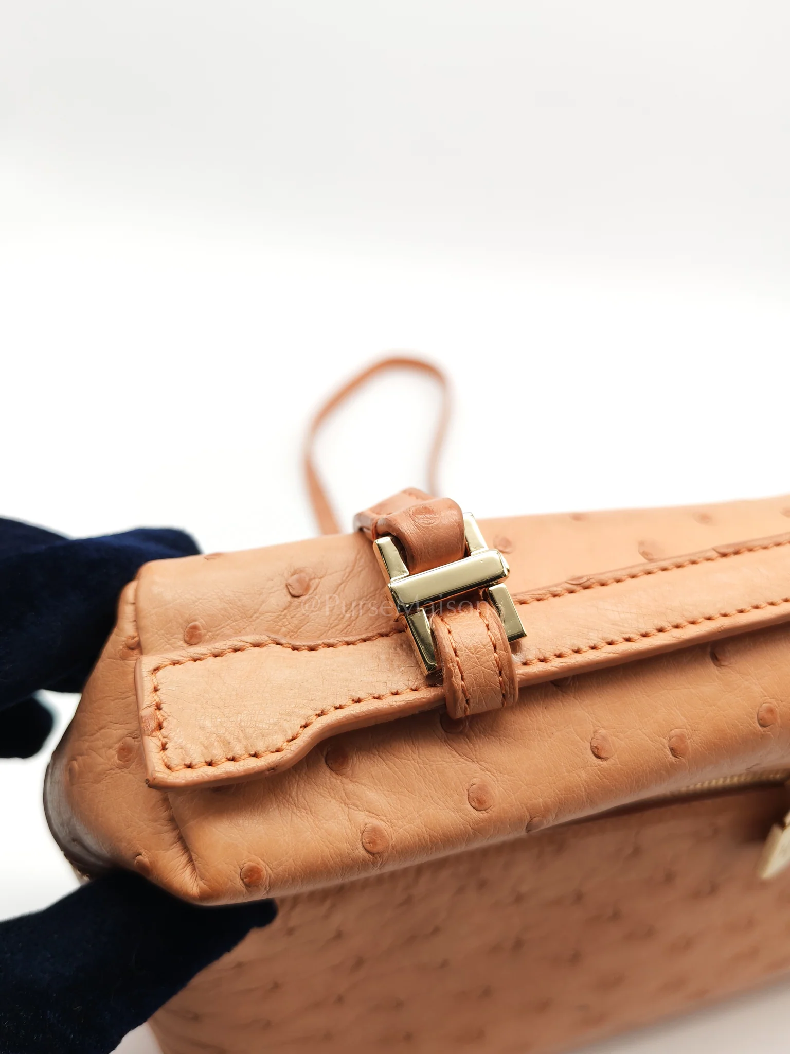 Loro Piana Extra Pocket L27 Pouch in Coral Pink Ostrich Leather & Gold Hardware - Image 22