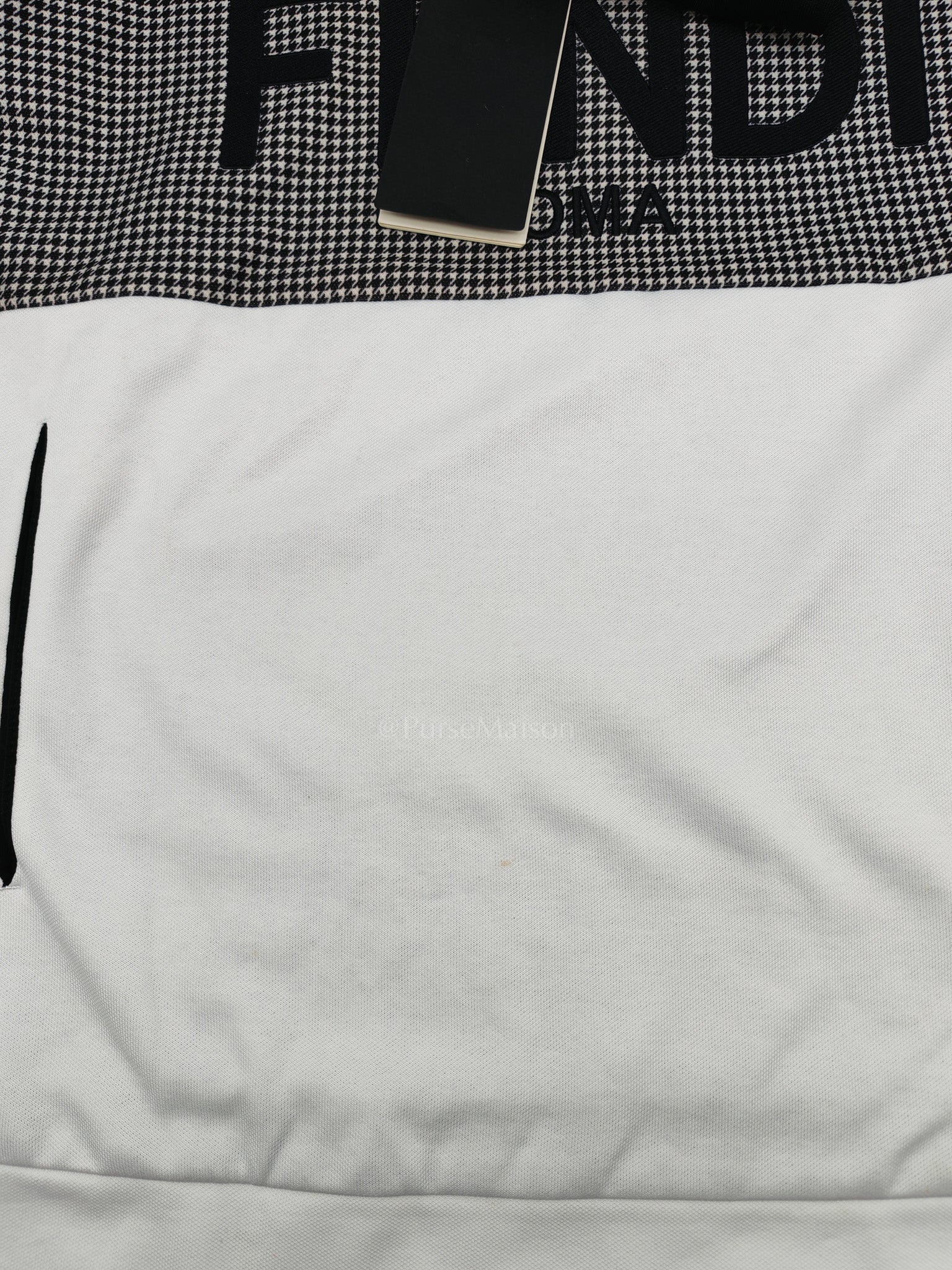 Fendi Logo Print Two Color Checkered Hoodie in Black/White Size L - Image 4