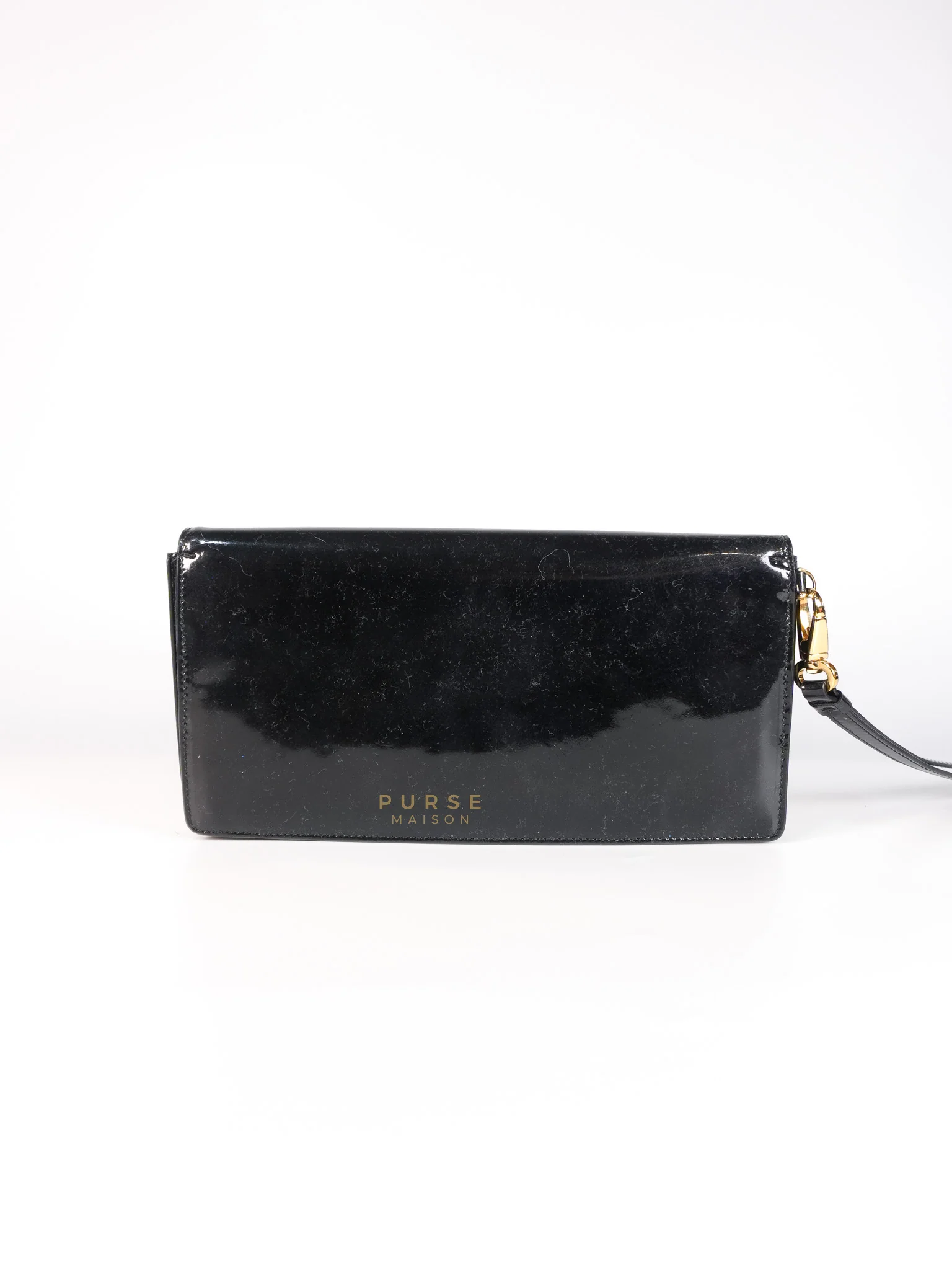 Salvatore Ferragamo Miss Vara Bow Wristlet Clutch in Plum Patent Leather - Image 4