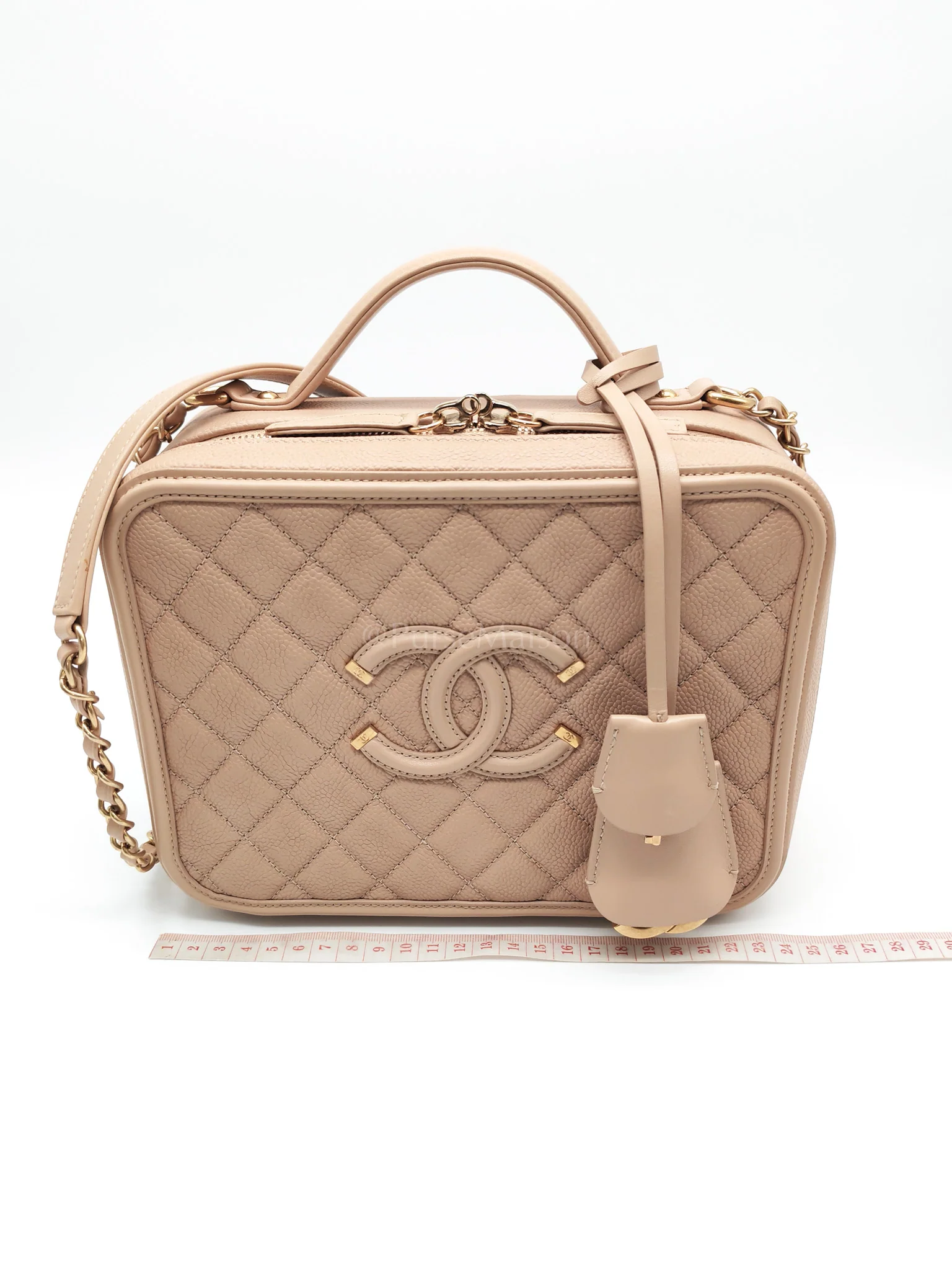 Chanel Filigree Vanity Case Large Beige Caviar Leather in Aged Gold Hardware (Series 24) - Image 28
