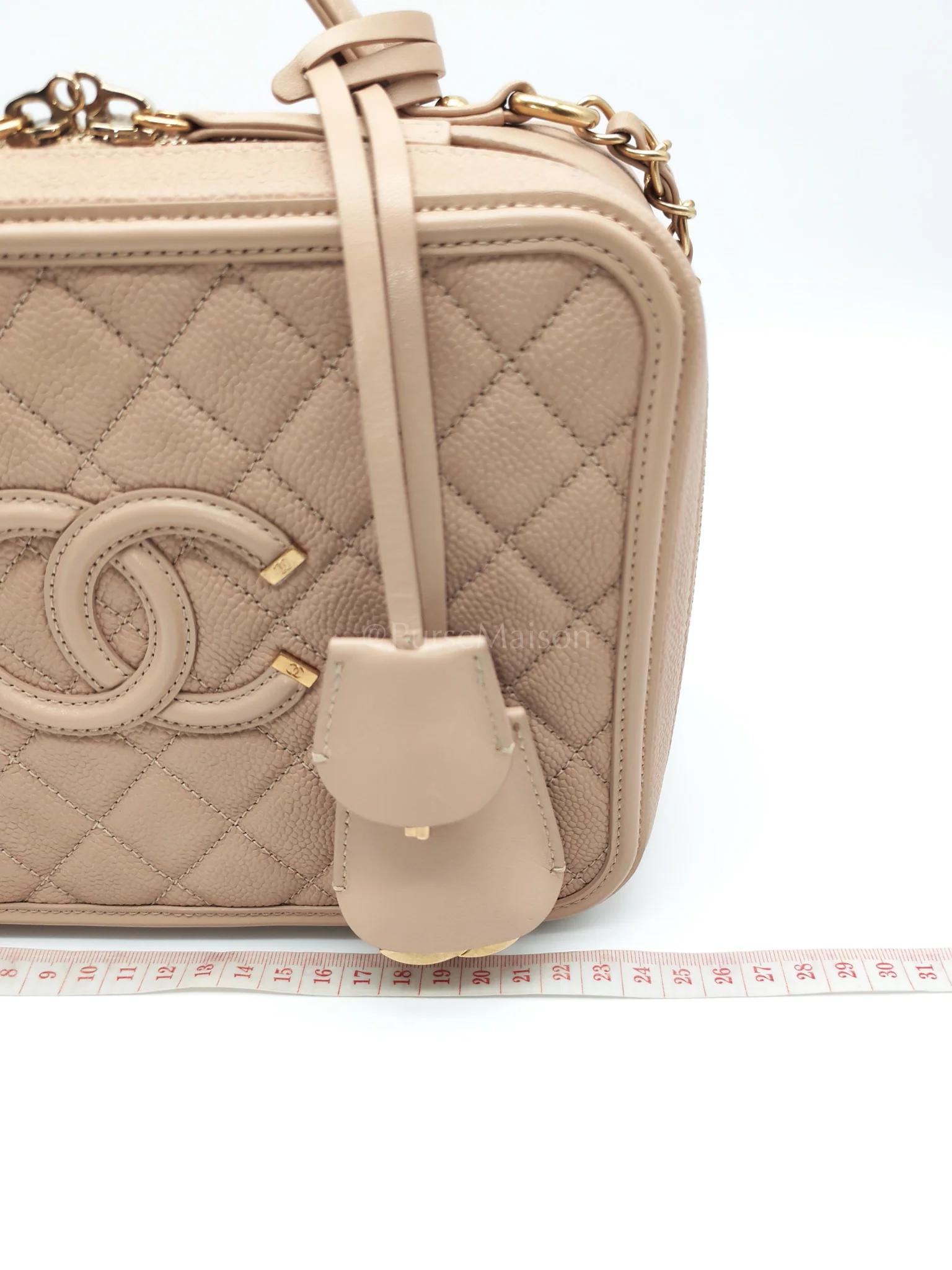 Chanel Filigree Vanity Case Large Beige Caviar Leather in Aged Gold Hardware (Series 24) - Image 29