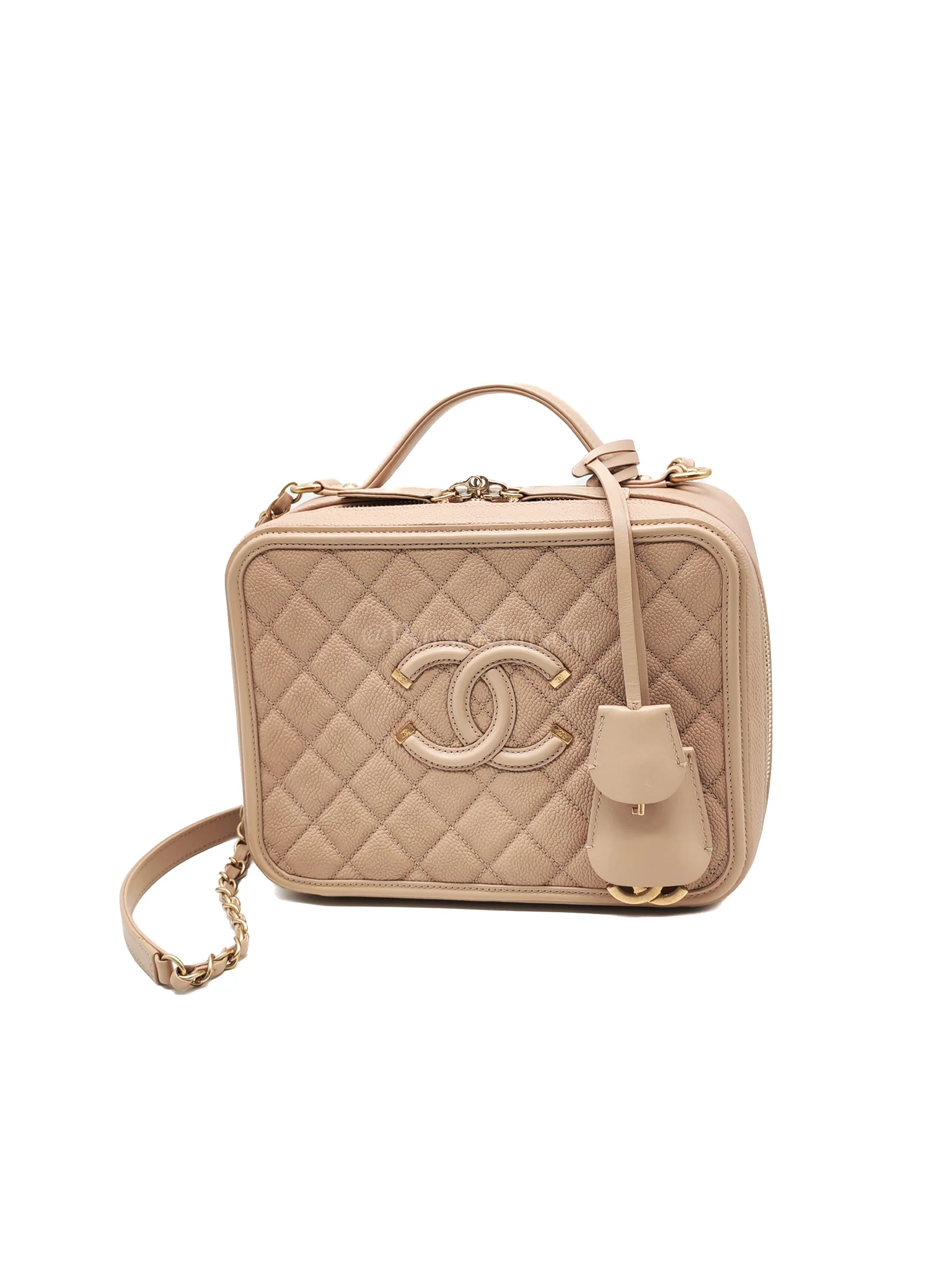 Chanel Filigree Vanity Case Large Beige Caviar Leather in Aged Gold Hardware (Series 24) - Image 3