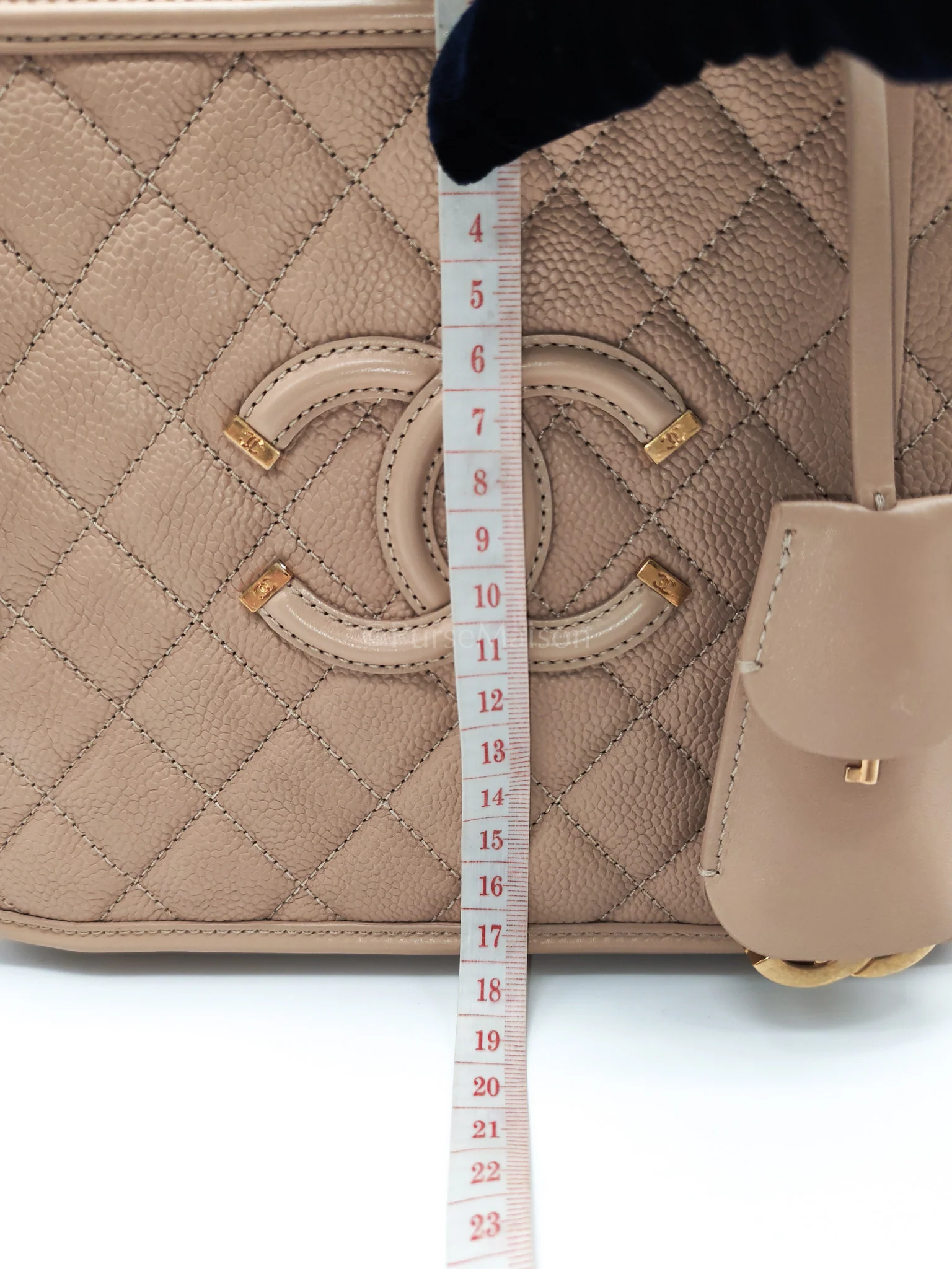 Chanel Filigree Vanity Case Large Beige Caviar Leather in Aged Gold Hardware (Series 24) - Image 30
