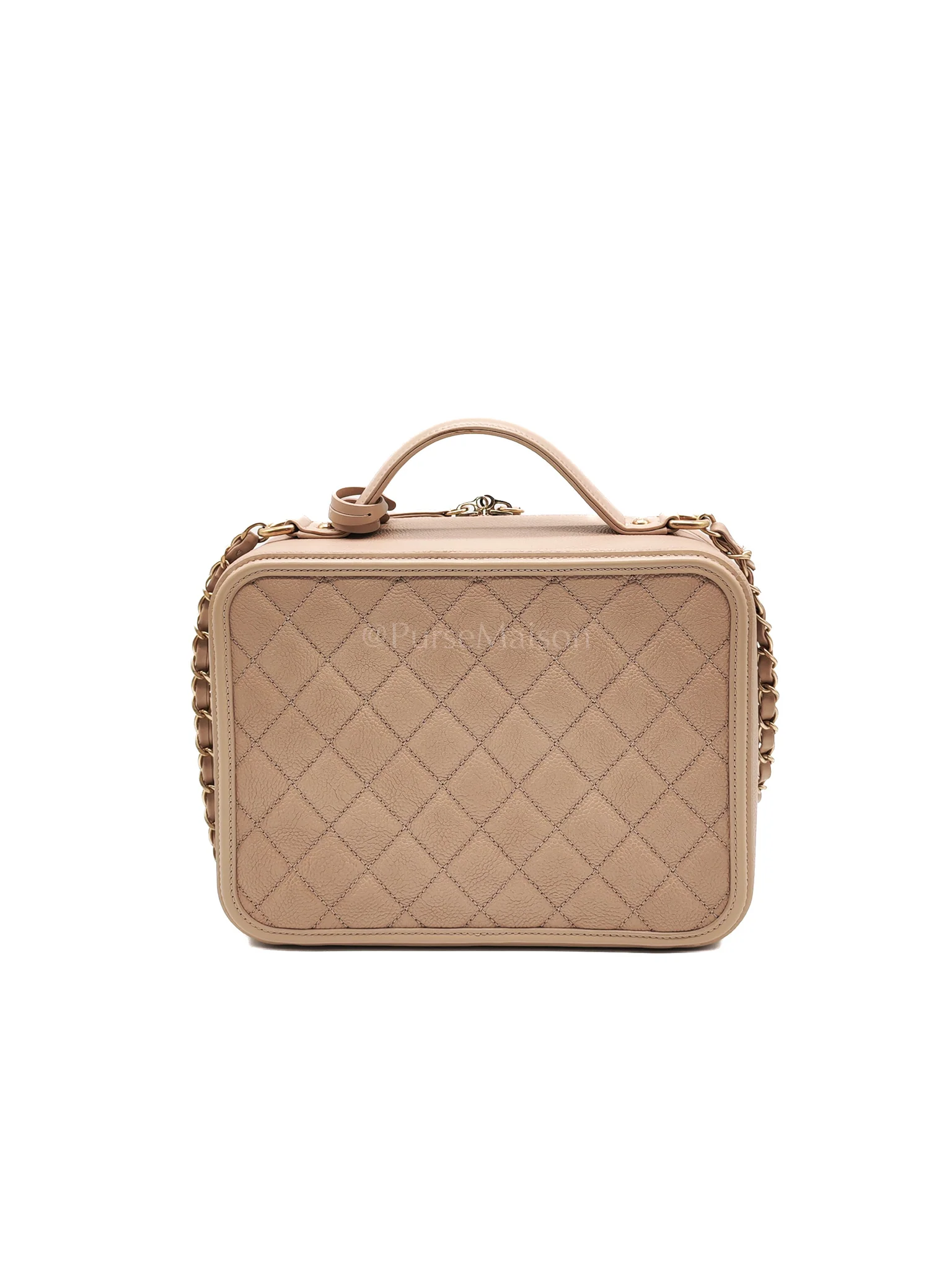 Chanel Filigree Vanity Case Large Beige Caviar Leather in Aged Gold Hardware (Series 24) - Image 4