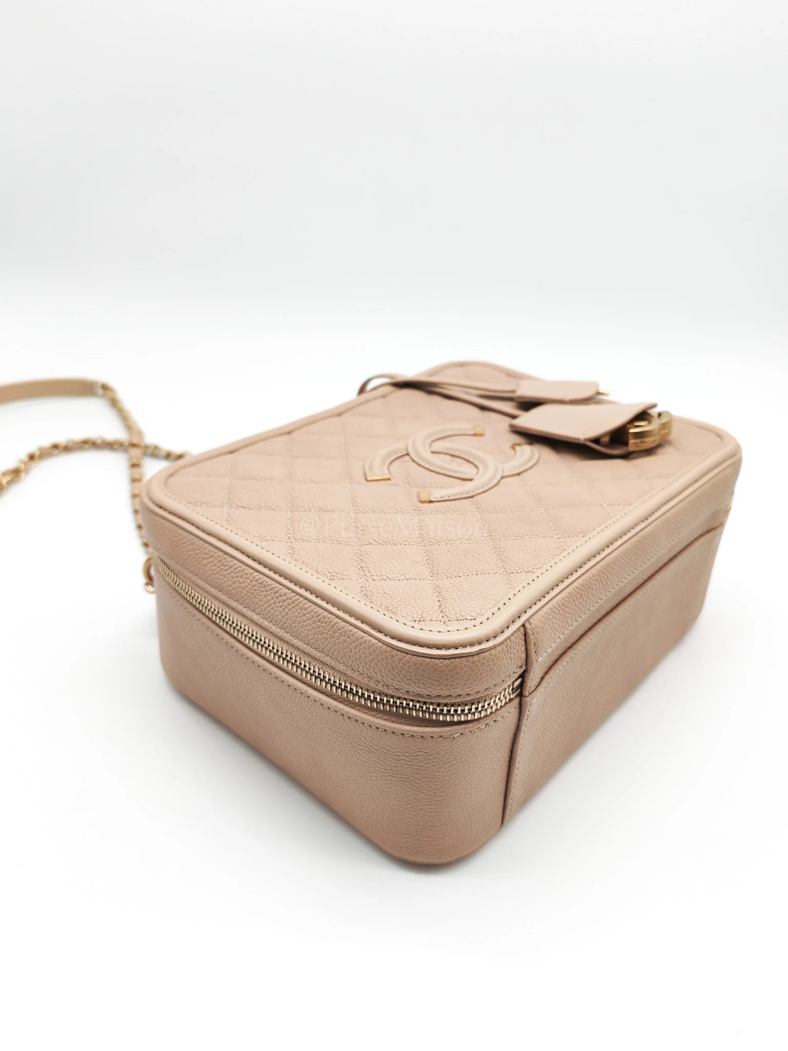 Chanel Filigree Vanity Case Large Beige Caviar Leather in Aged Gold Hardware (Series 24) - Image 8