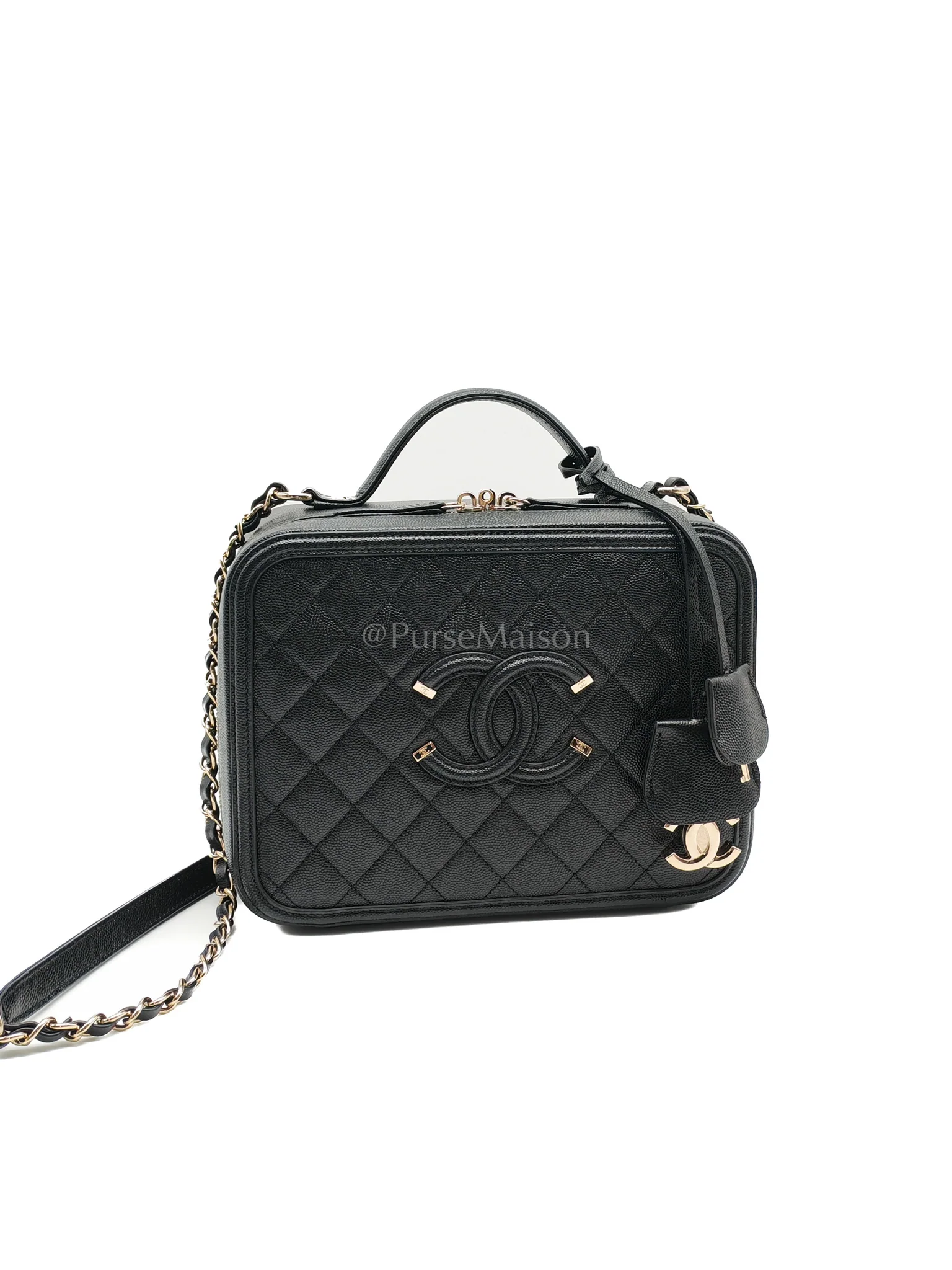 Chanel Filigree Vanity Case Large Black Caviar Leather in Light Gold Hardware (Series 30) - Image 2