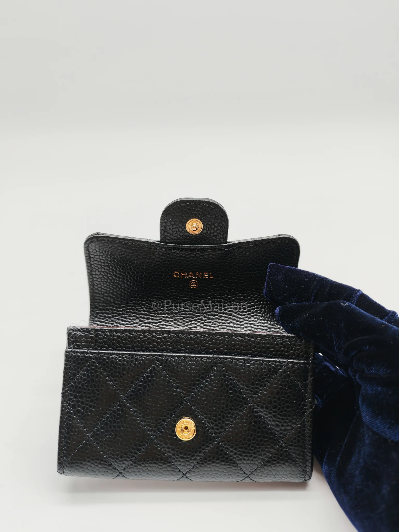 Chanel Flap Card Holder in Black Caviar Leather and Light Gold Hardware (Microchip) - Image 13