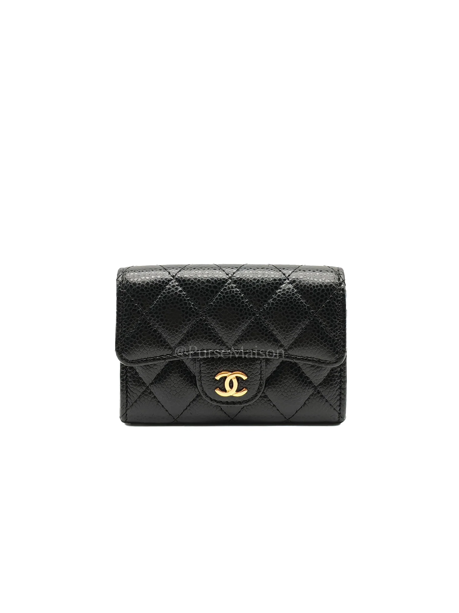 Chanel Flap Card Holder in Black Caviar Leather and Gold Hardware Series 27