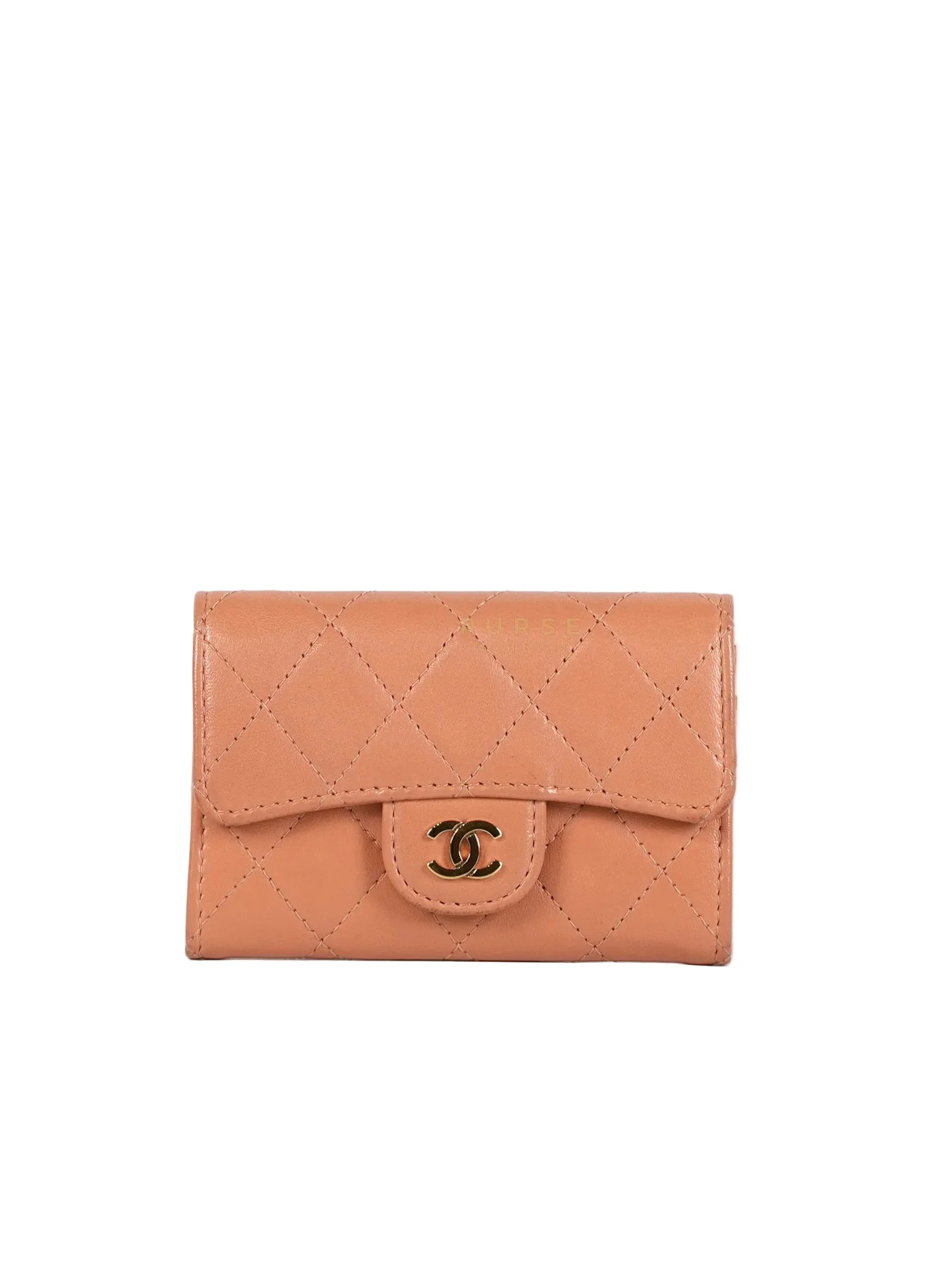Chanel Classic Flap Card Holder in Peach Lambskin Leather and Light Gold Hardware Series 25