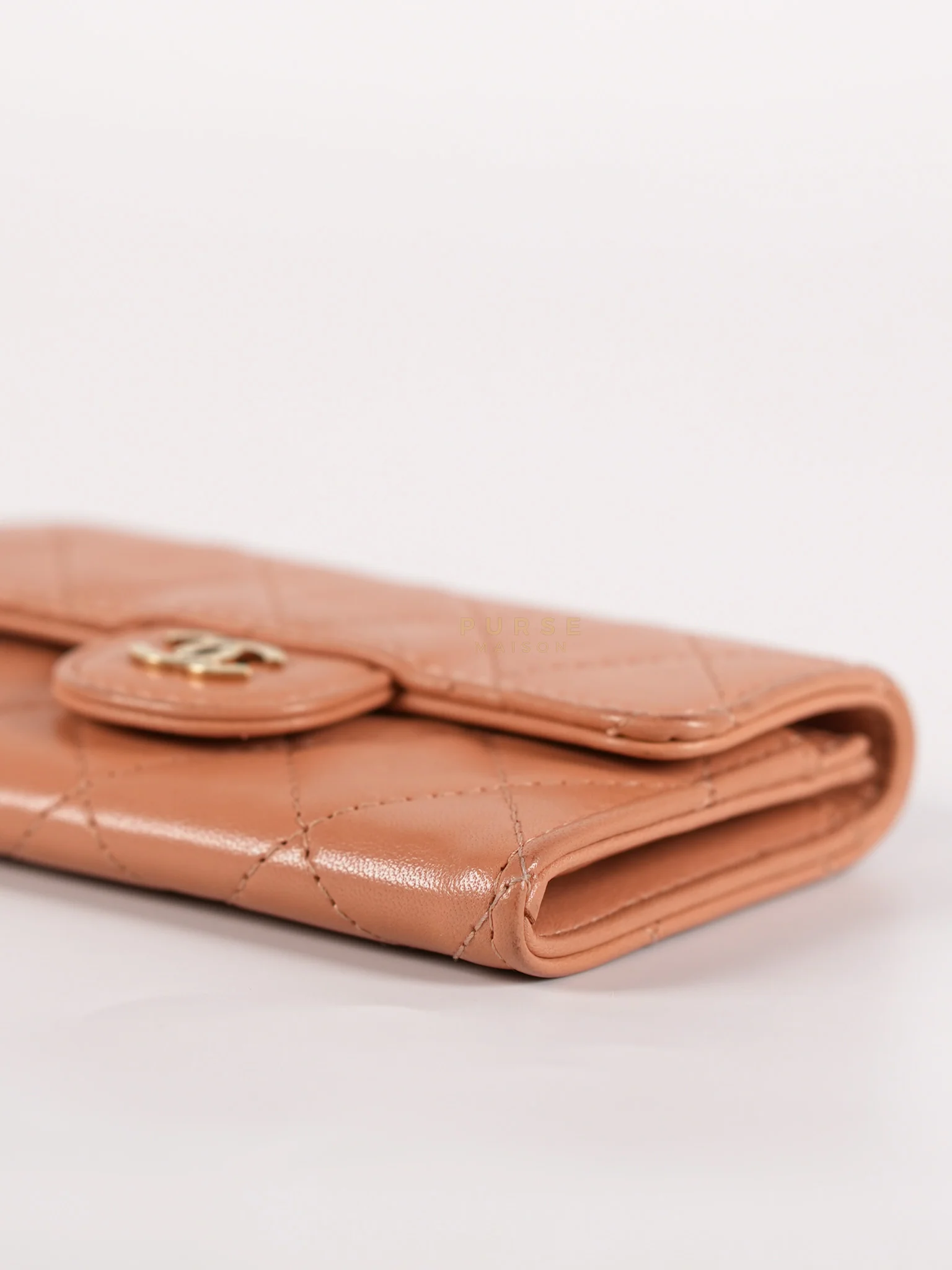 Chanel Classic Flap Card Holder in Peach Lambskin Leather and Light Gold Hardware Series 25 - Image 10