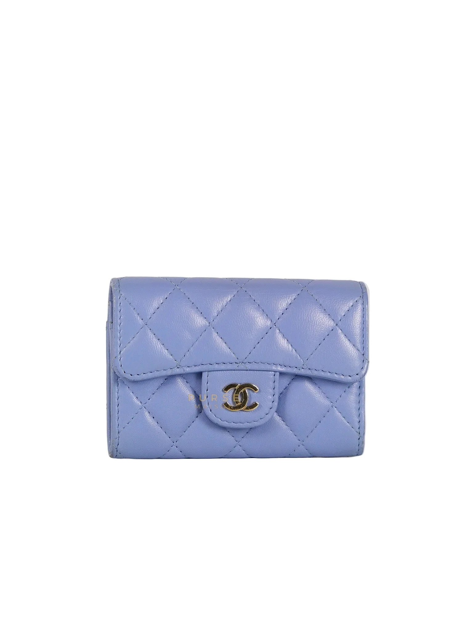 Chanel Flap Card Holder Wallet in Light Blue Quilted Lambskin Leather Gold Hardware Series 30 - Image 2