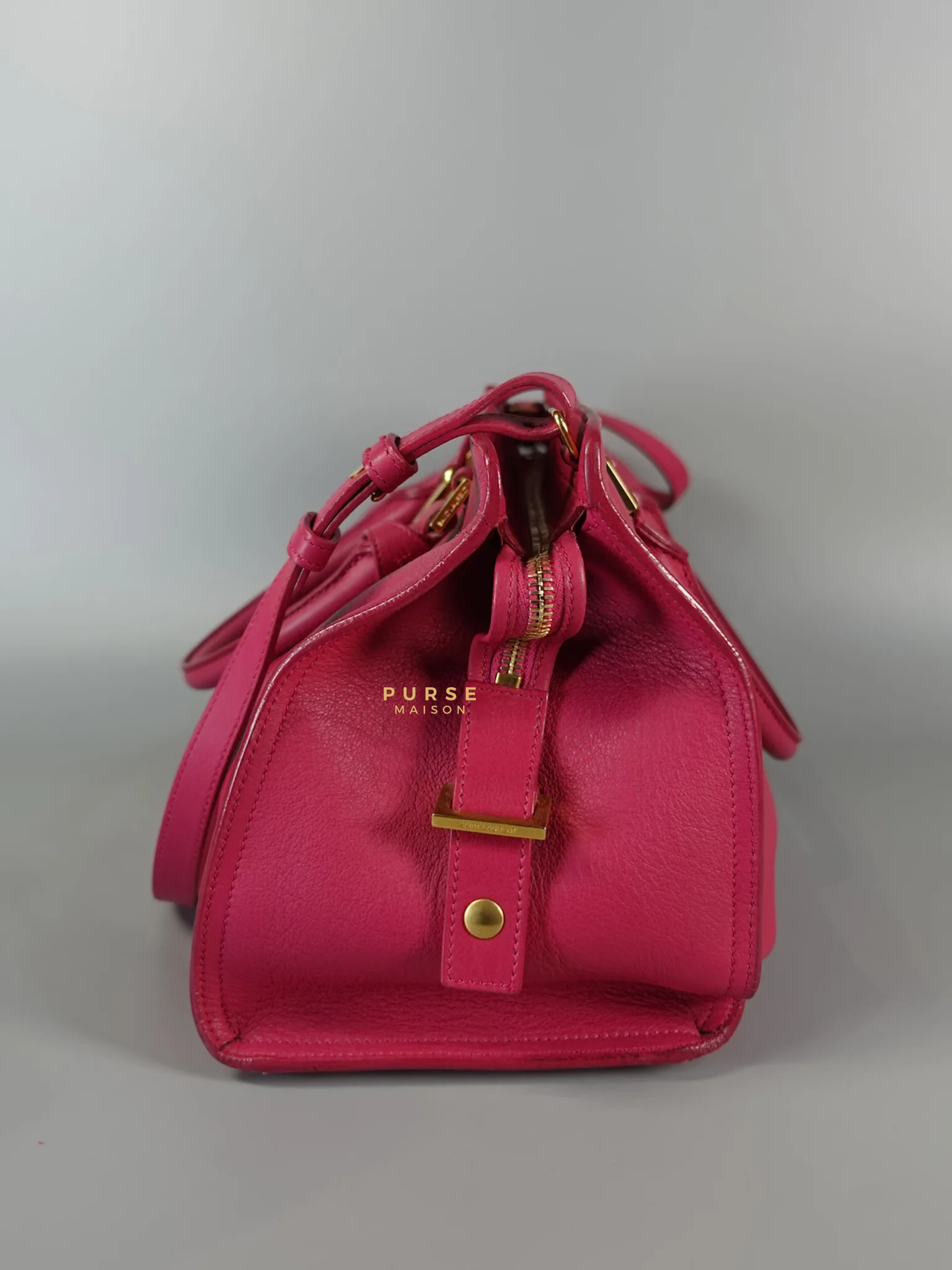 Yves Saint Laurent Small Cabas Fuchsia Calfskin Leather Bag - Image 3