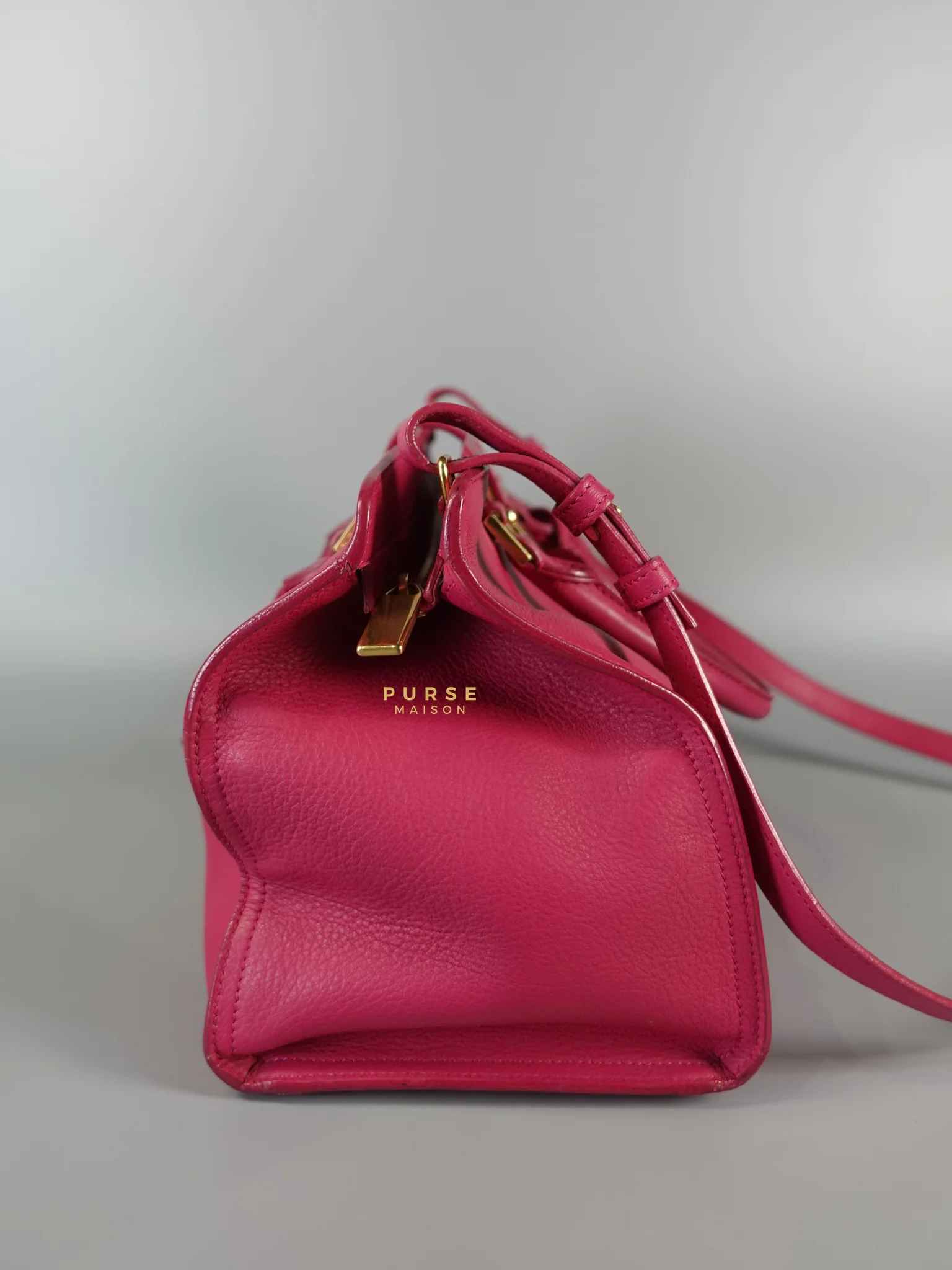 Yves Saint Laurent Small Cabas Fuchsia Calfskin Leather Bag - Image 4