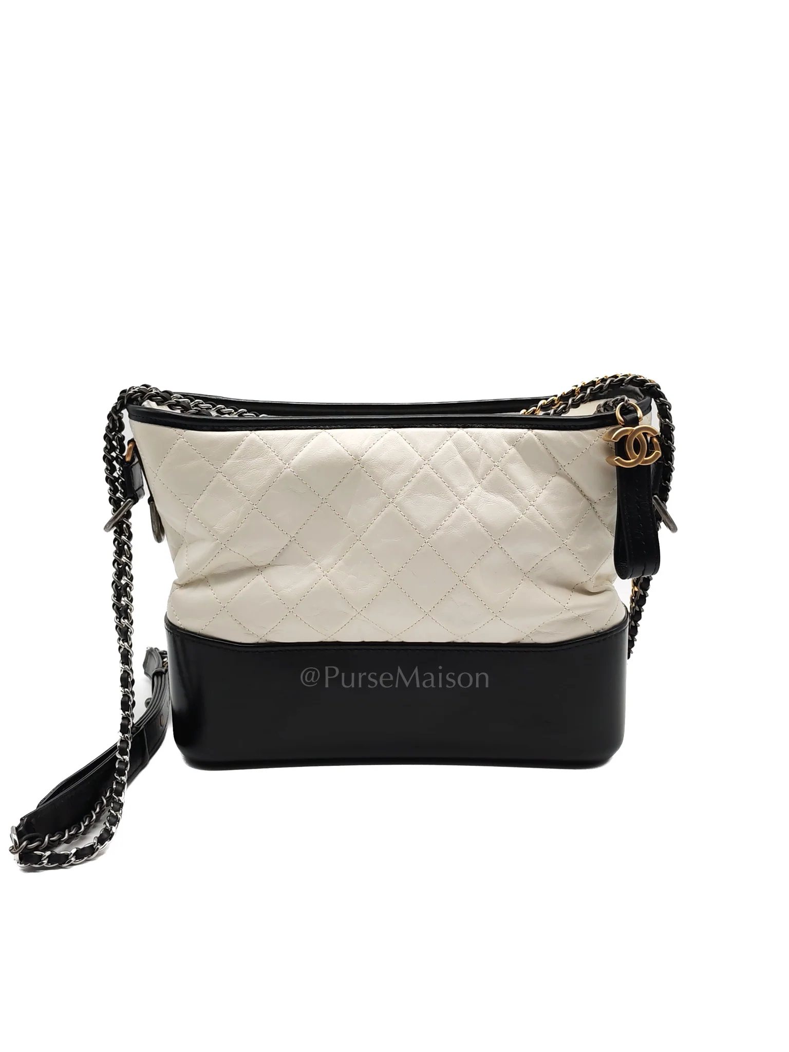 Chanel Gabrielle Hobo Old Medium (Large) in White Quilted Distressed Calfskin & Mixed Hardware (Series 25)