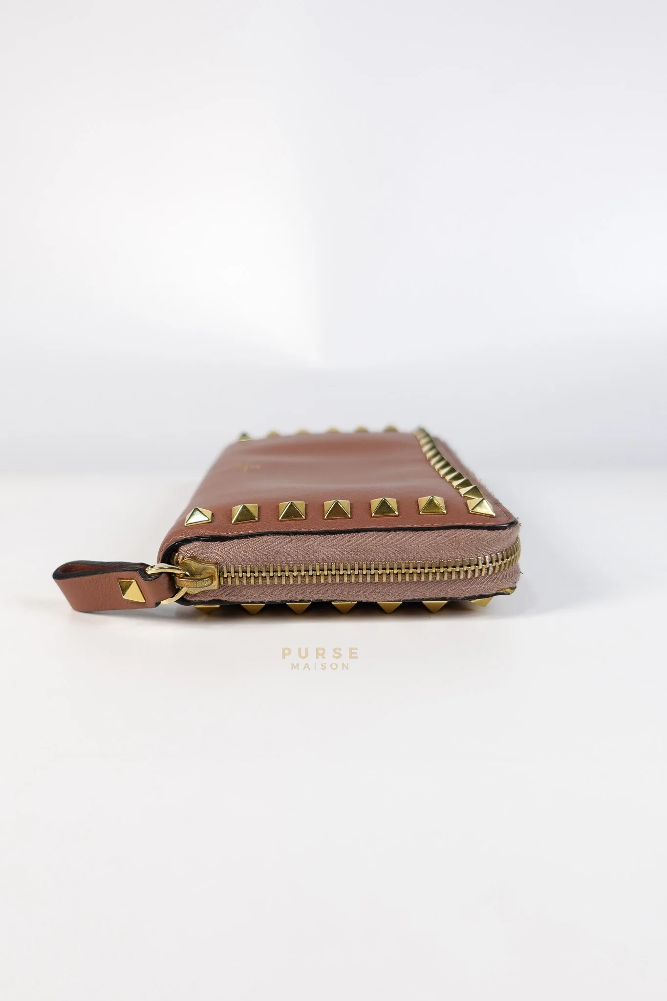 Valentino Rockstud Zip Around Long Wallet in Brown Calfskin Leather - Image 4