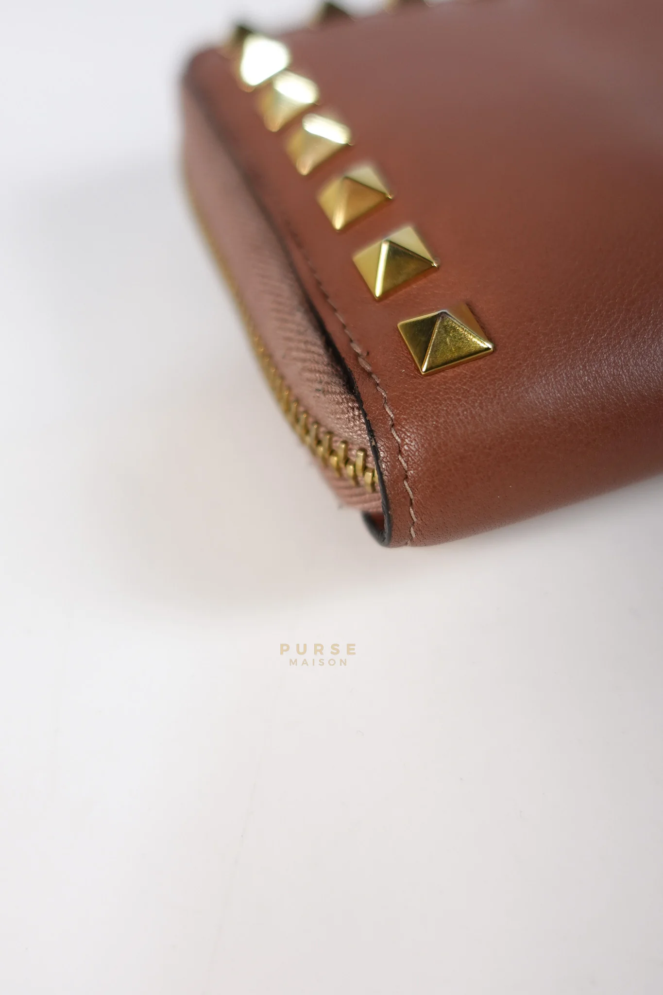 Valentino Rockstud Zip Around Long Wallet in Brown Calfskin Leather - Image 7